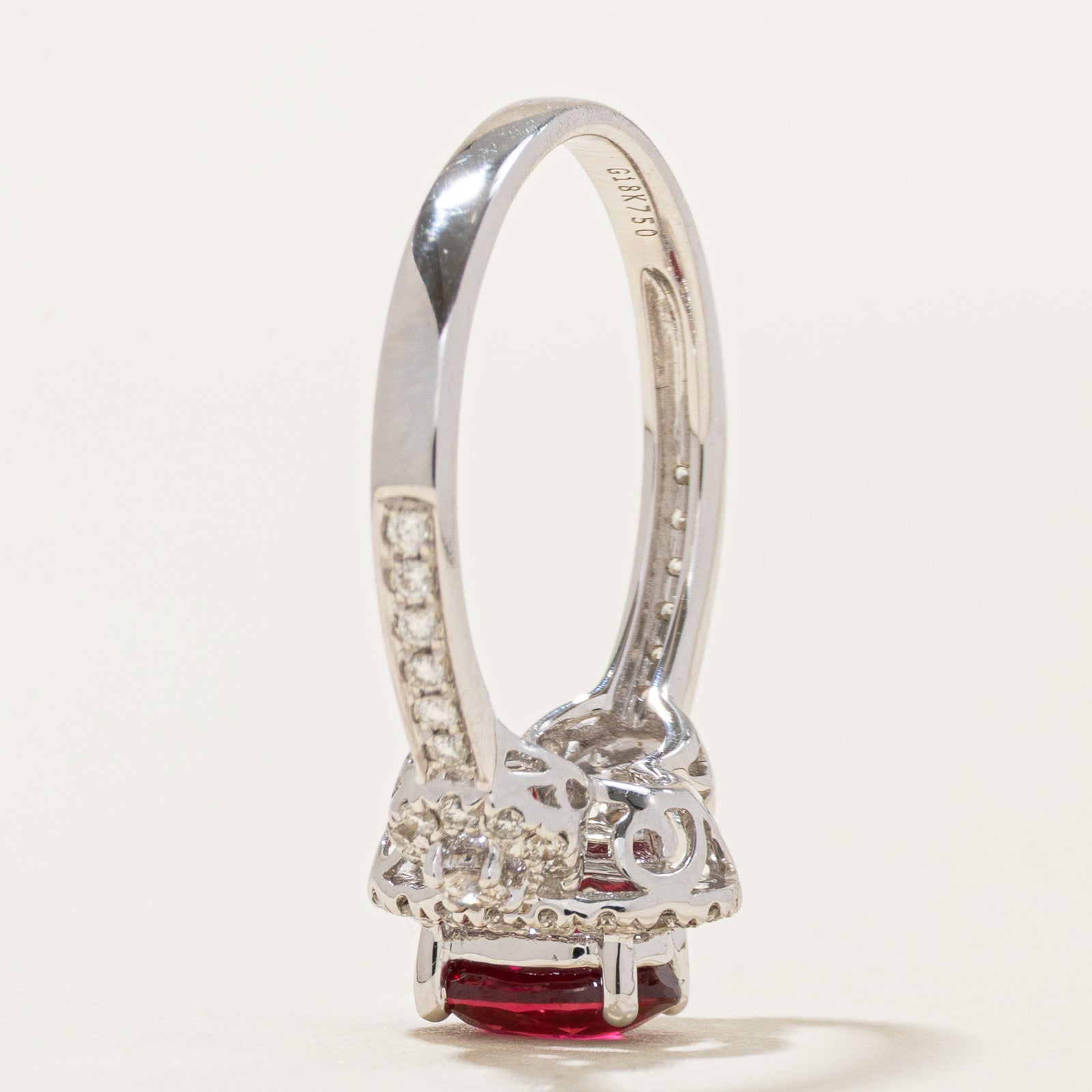 Unheated Vivid Purplish Red Ruby & Diamond Halo Ring | 0.91ct | 0.36ct | SZ 6.5