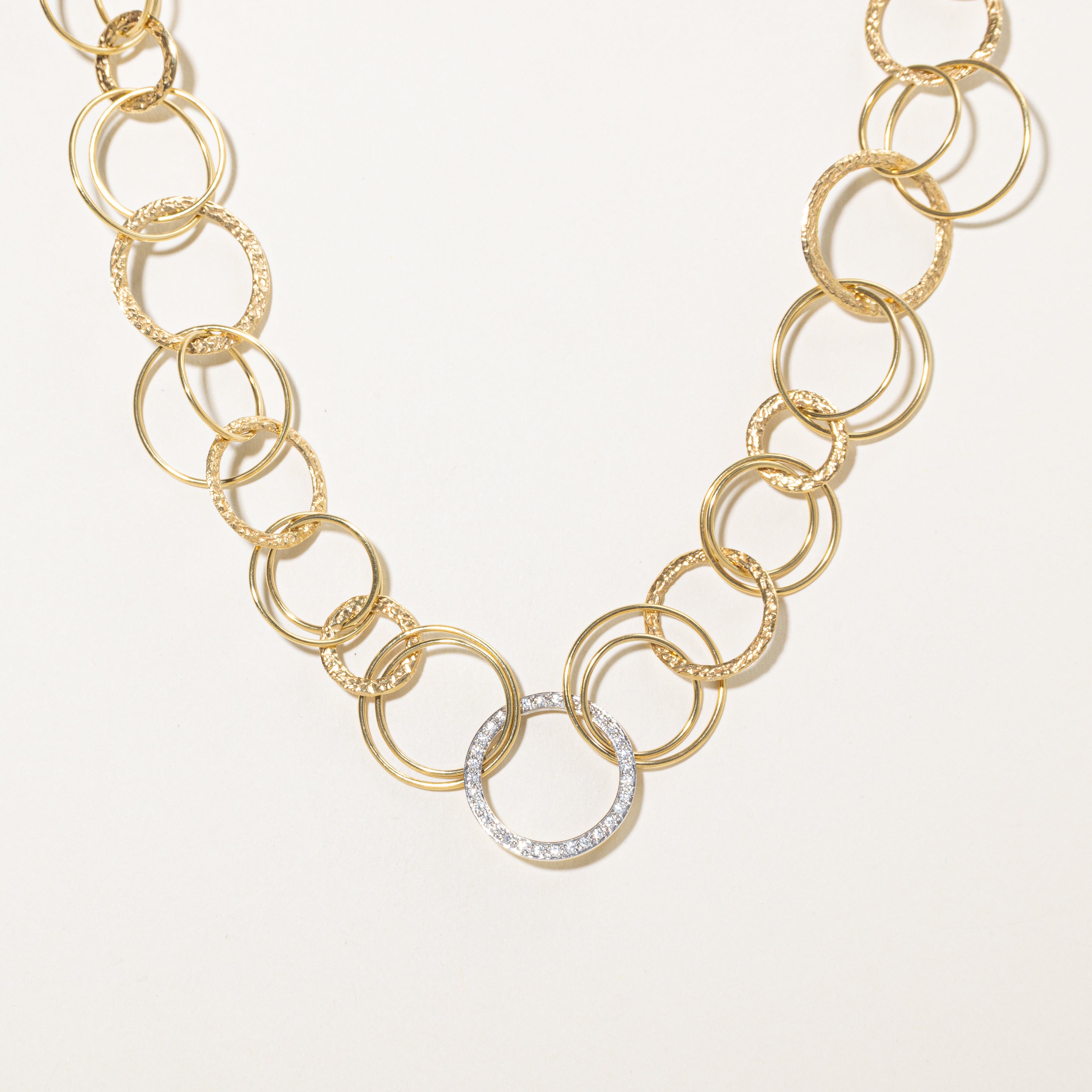'Birks Cavelti' 18k Diamond Textured Circle Necklace | 0.33ctw