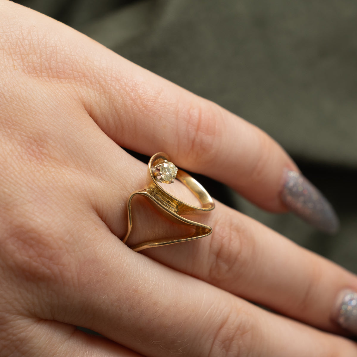 14k Yellow Diamond Abstract Cocktail Ring | 0.21ct | SZ 7.5