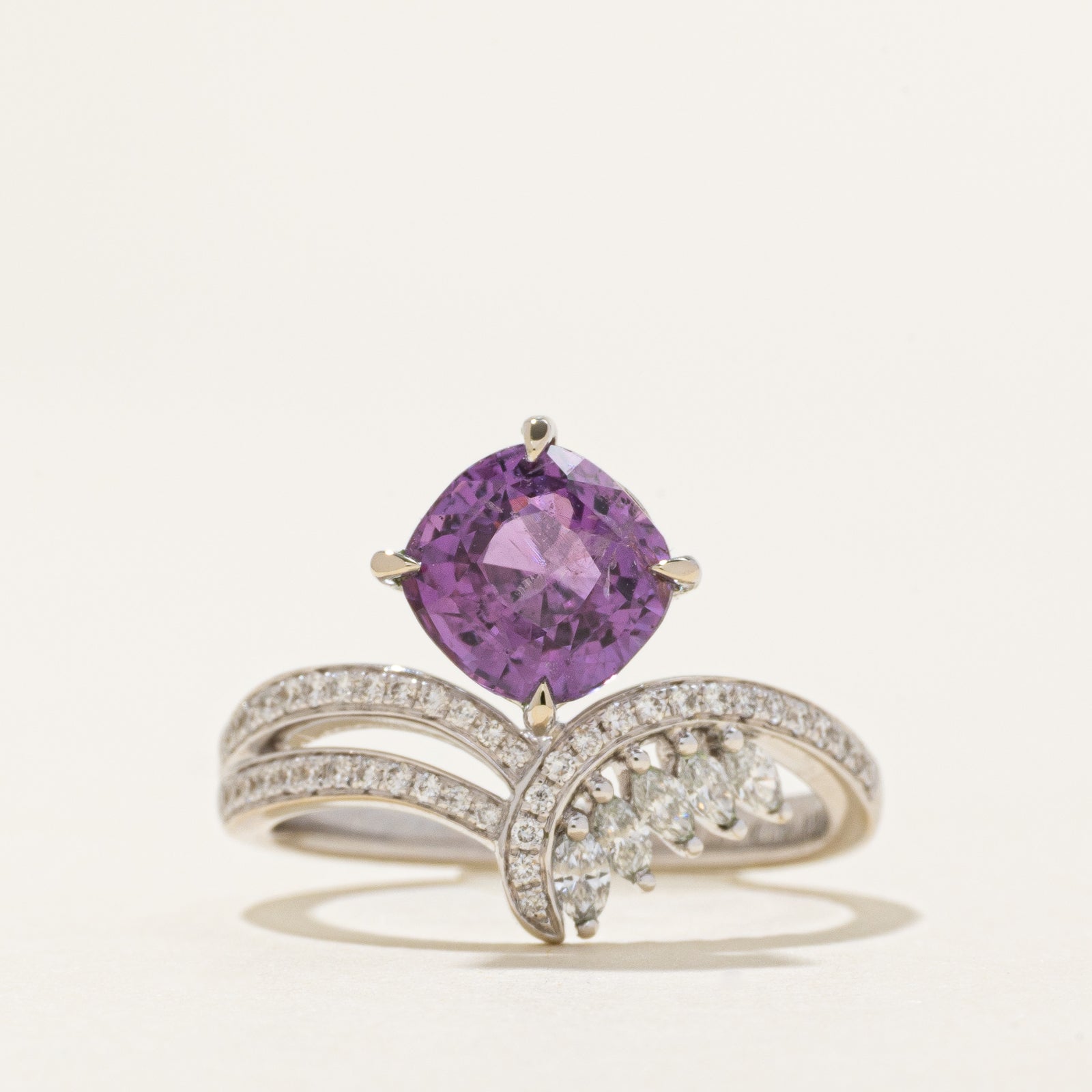 2.72ct Unheated Purple Sapphire & Diamond Chevron Ring | 2.72ct | 0.325ctw | SZ 6