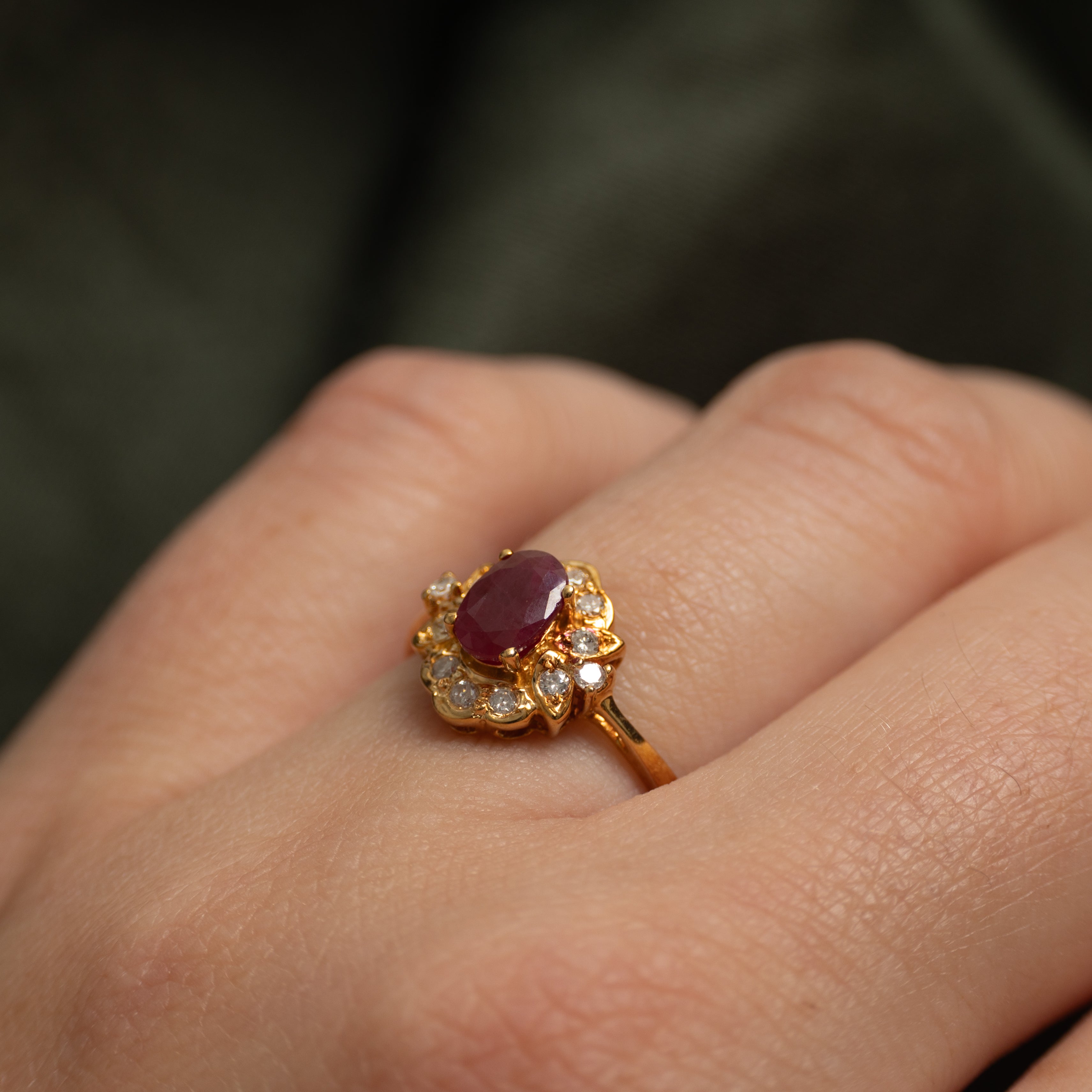 18k Ruby & Diamond Halo Ring | 0.60ct, 0.10ctw | SZ 5.75