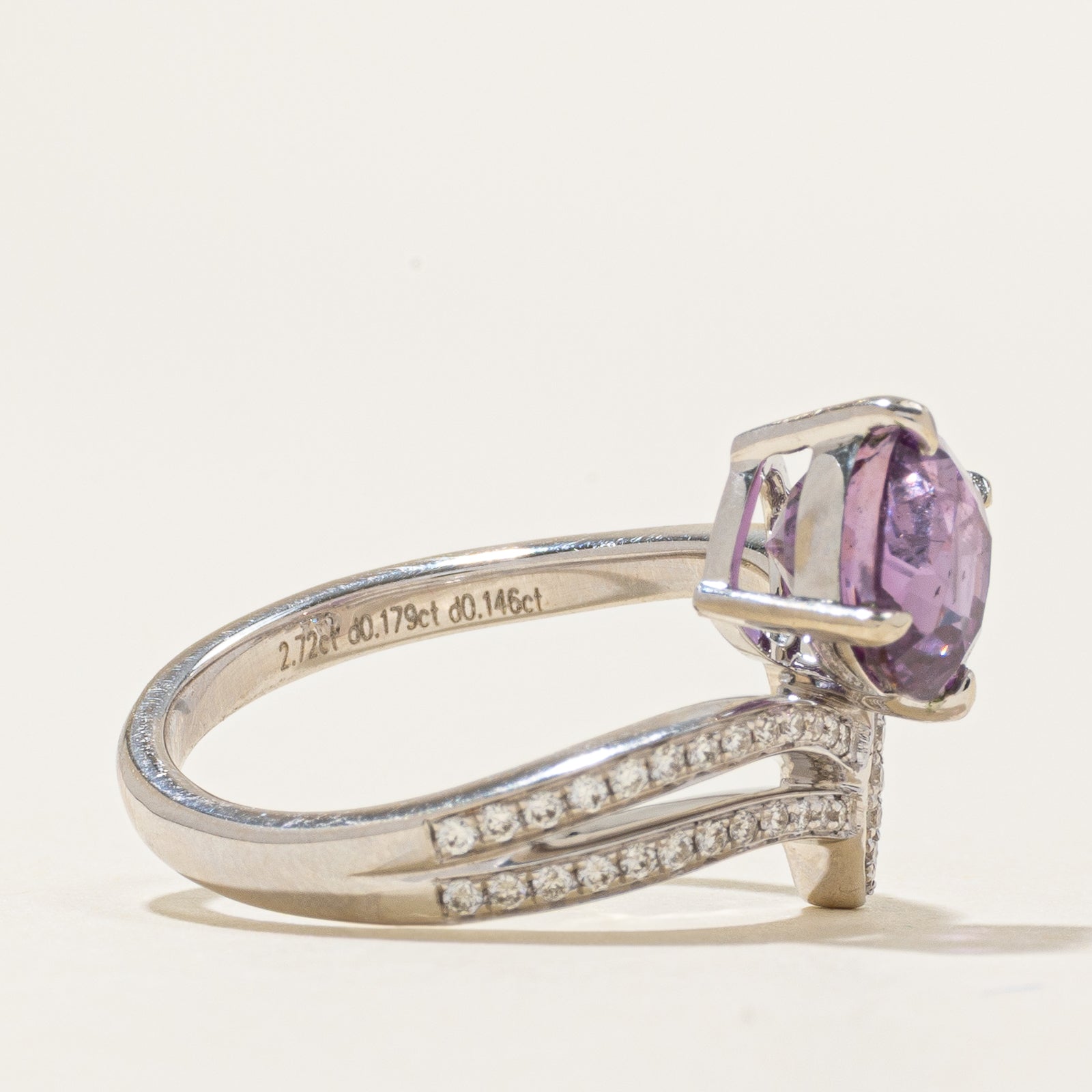2.72ct Unheated Purple Sapphire & Diamond Chevron Ring | 2.72ct | 0.325ctw | SZ 6