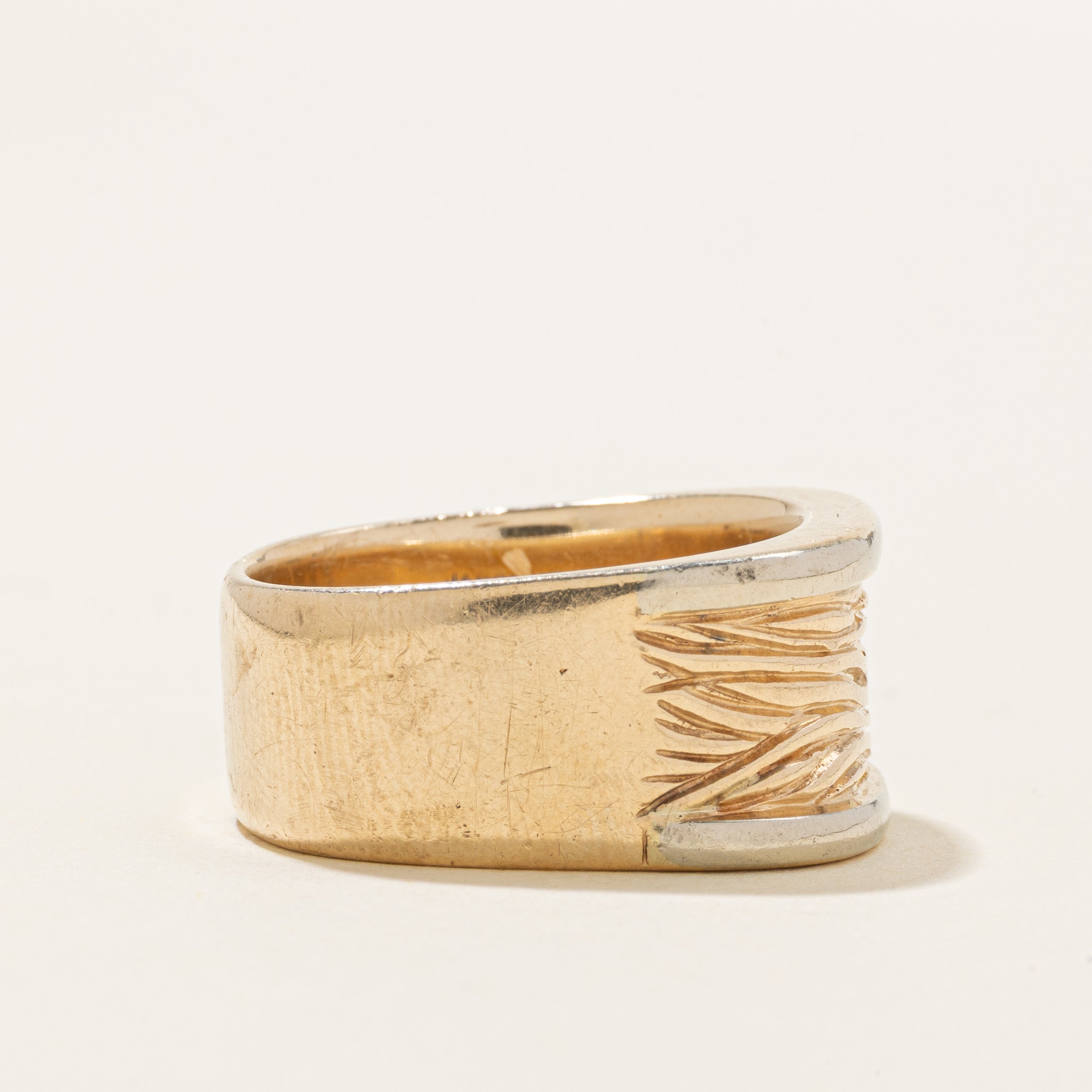 10K Yellow Gold Textured Soft Square Band | SZ 9.5