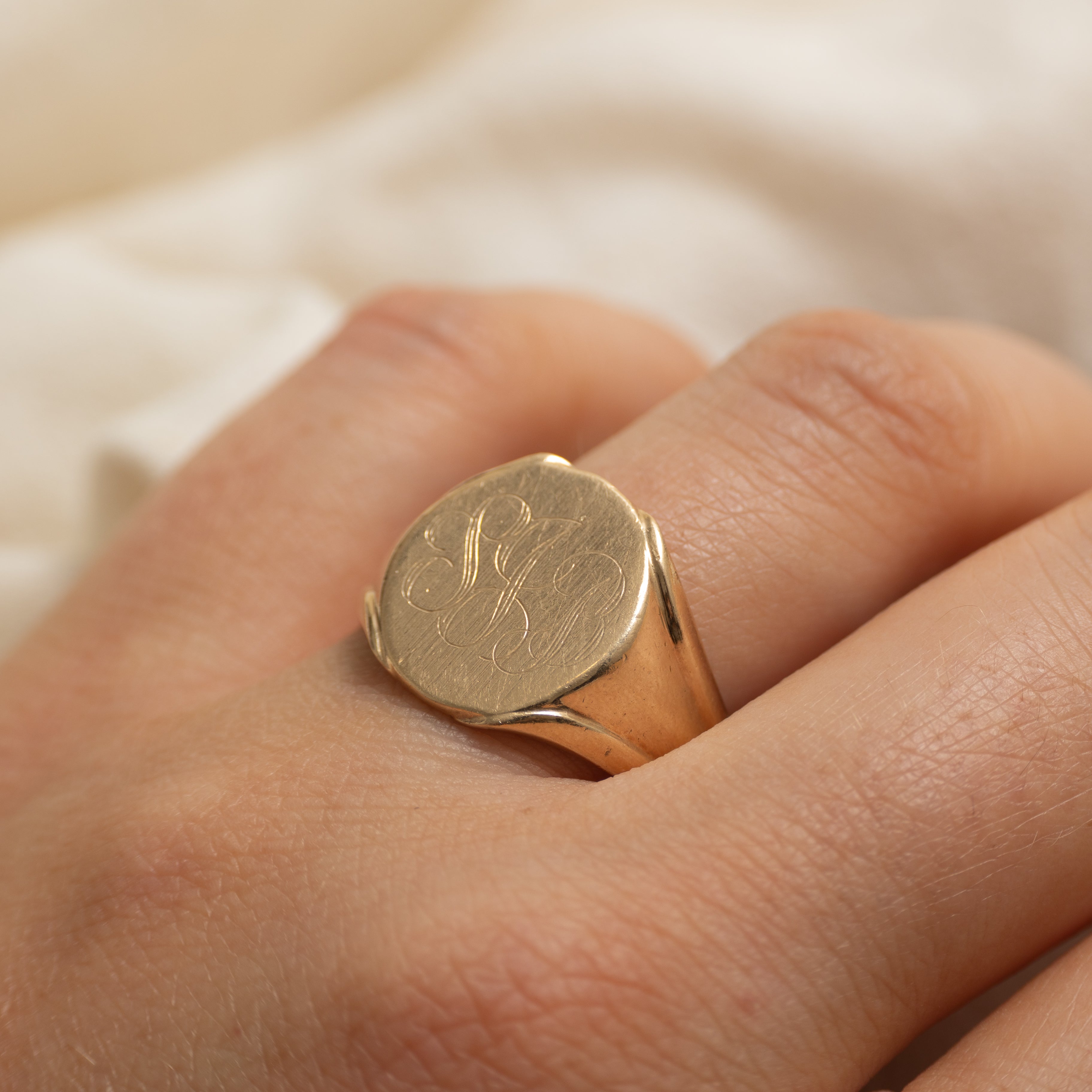 9k Yellow Gold "SJB" Initial Signet Ring | SZ 11