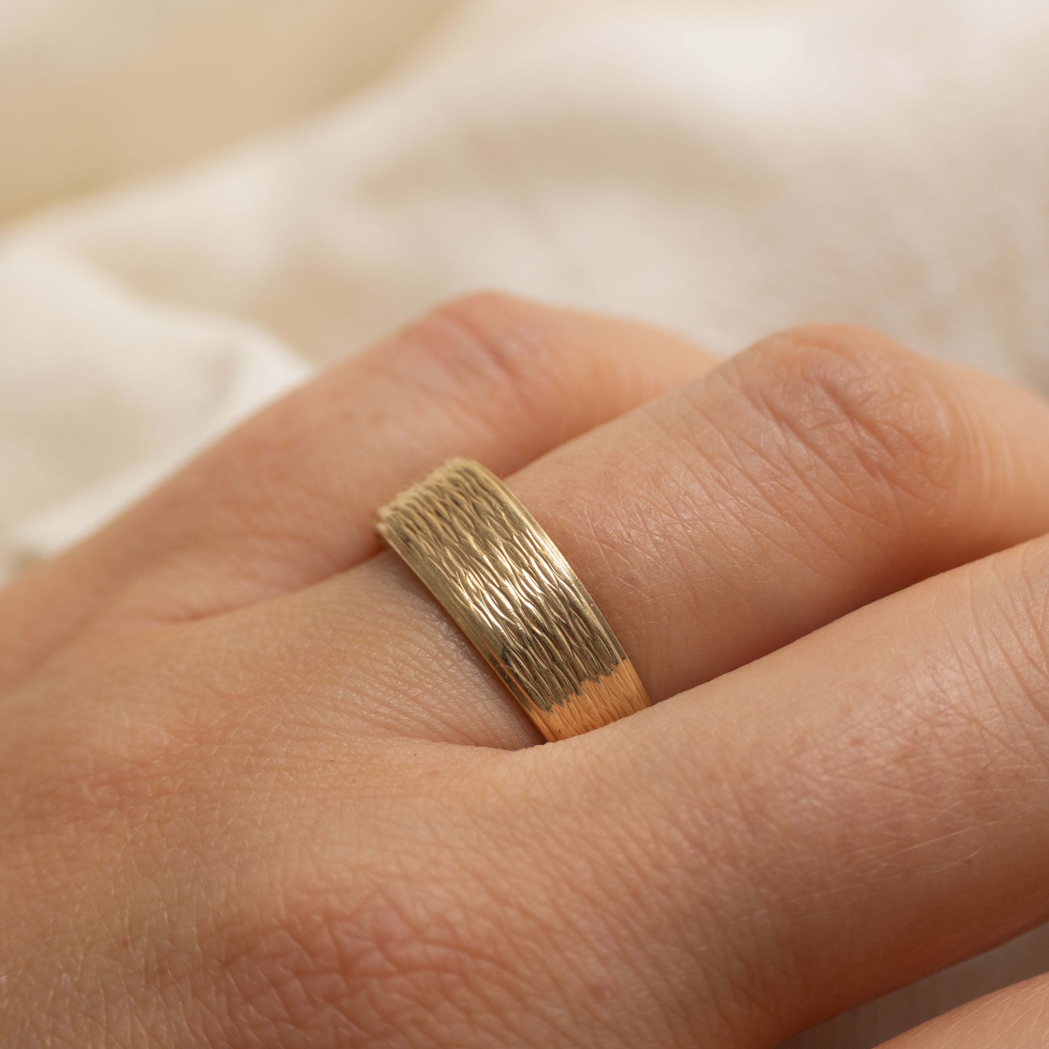 9k Yellow Gold Brush Textured Ring | SZ 10.5