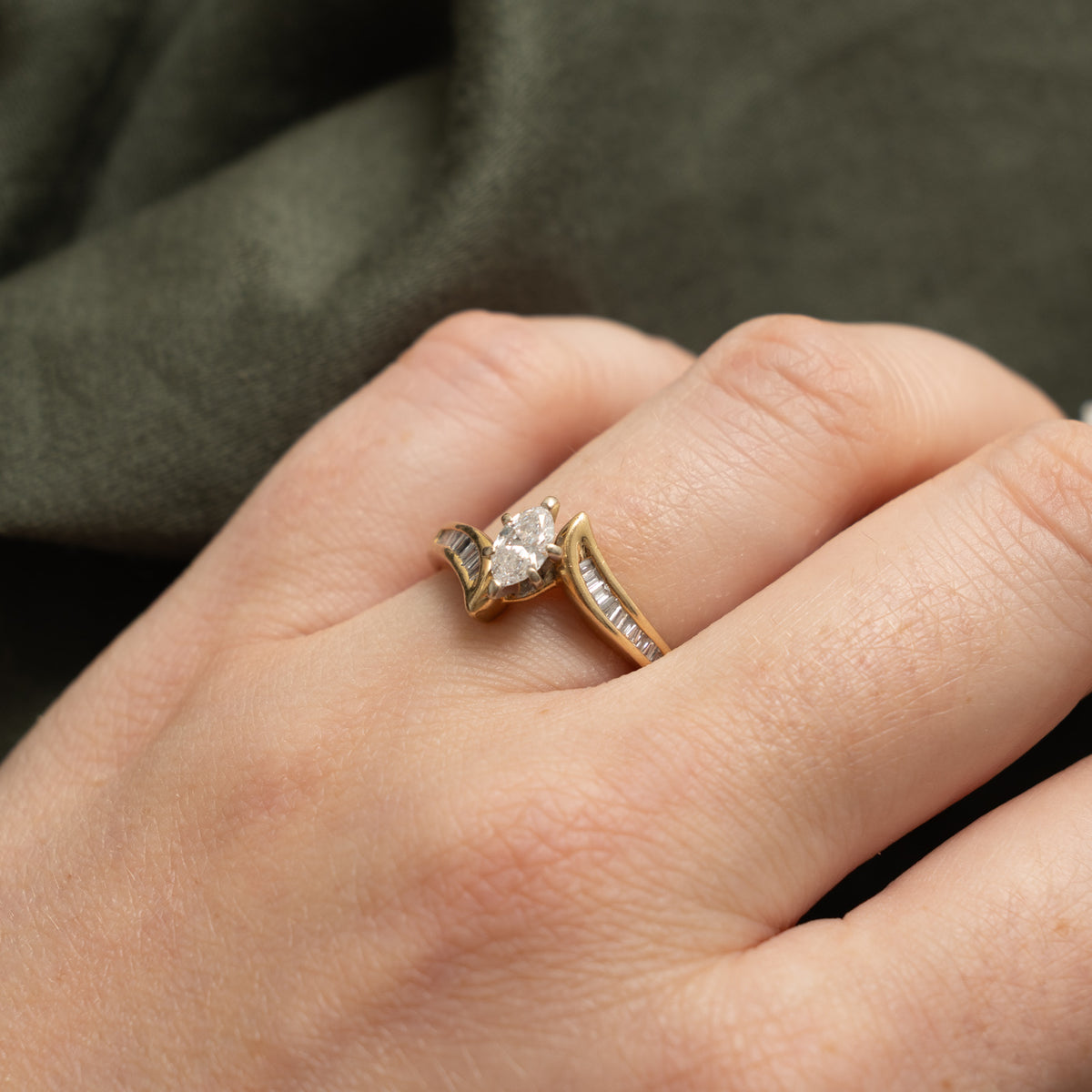 14k Marquise Cut Diamond Channel Set Accented Bypass Ring | 0.36ct SI2 H, 0.16ctw | SZ 7