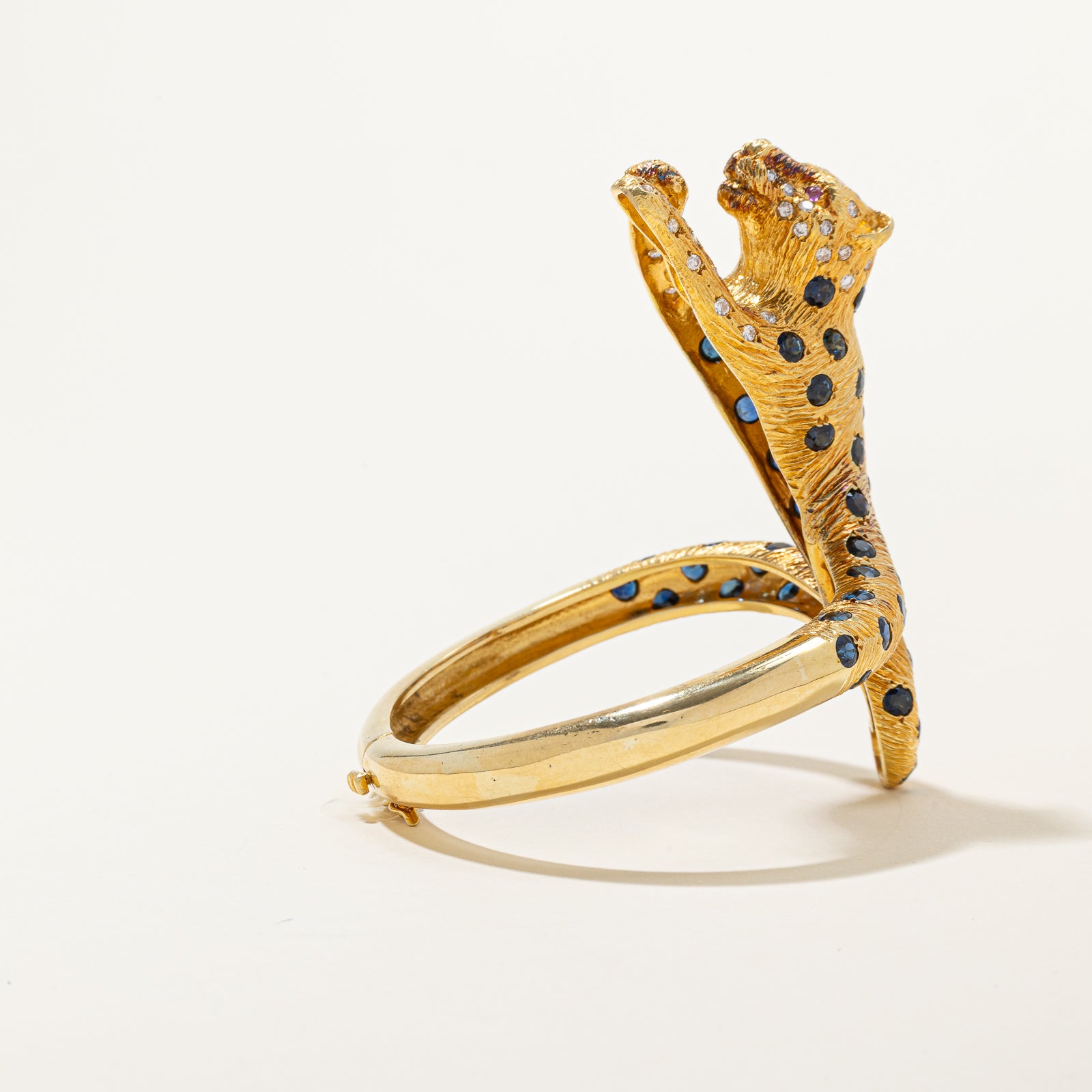 'Maramenos & Pateras' Sapphire, Diamond & Pink Sapphire Panther Bracelet | 8.29ctw | 1.30ctw | 6.5"