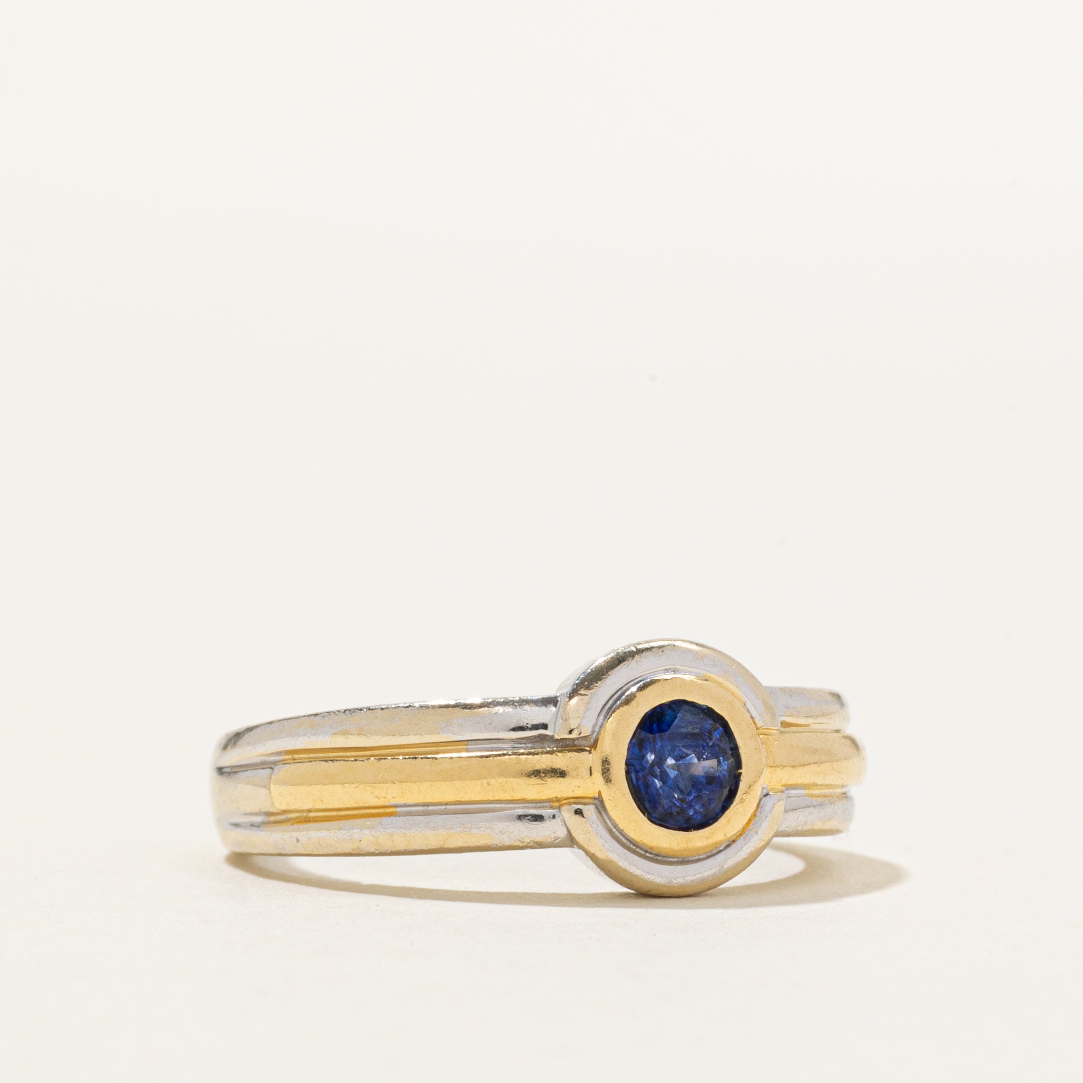 'Birks' 18k Two Tone Gold Bezel Set Sapphire Ring | 0.52ct | SZ 7