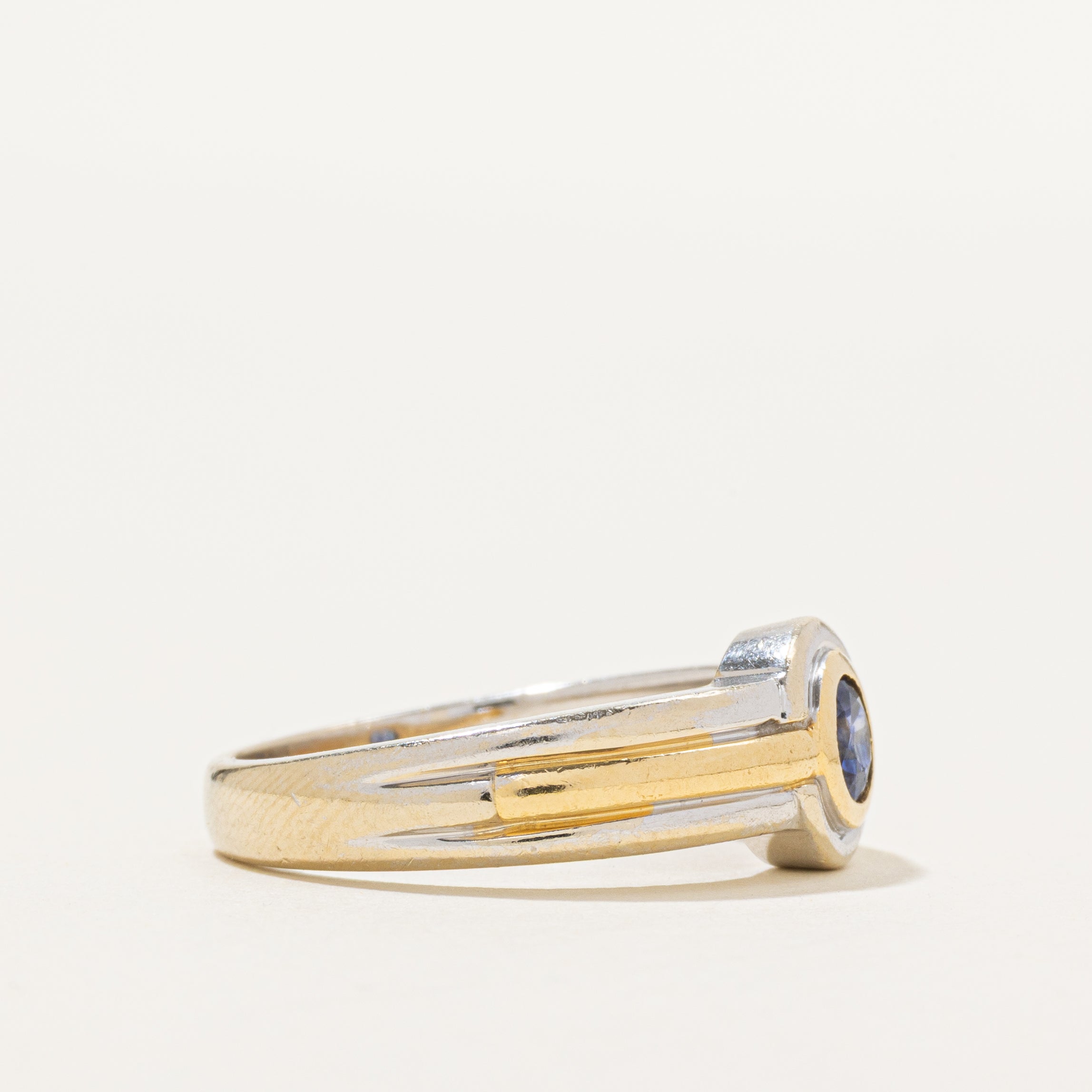 'Birks' 18k Two Tone Gold Bezel Set Sapphire Ring | 0.52ct | SZ 7