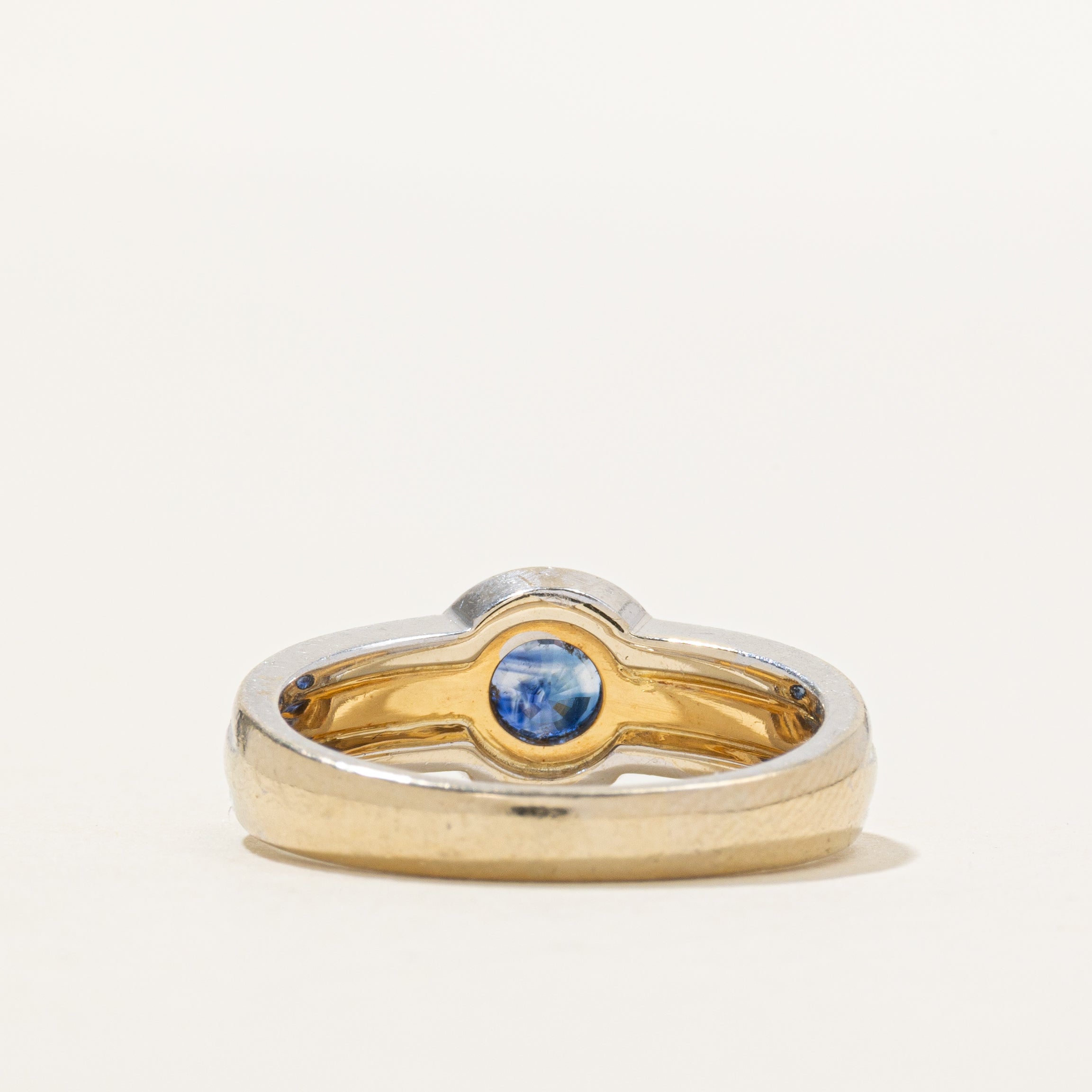 'Birks' 18k Two Tone Gold Bezel Set Sapphire Ring | 0.52ct | SZ 7