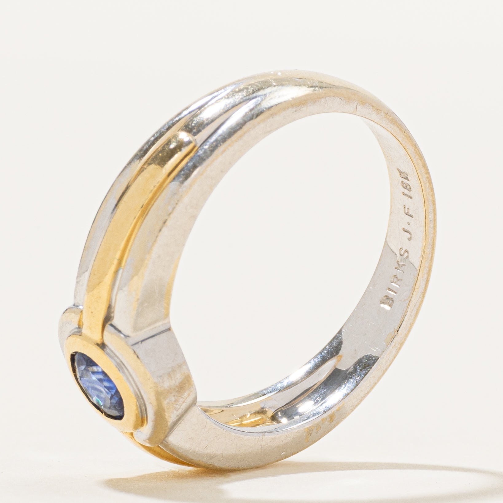 'Birks' 18k Two Tone Gold Bezel Set Sapphire Ring | 0.52ct | SZ 7