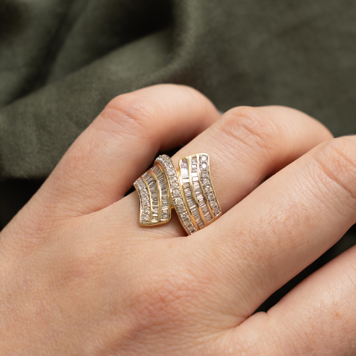 10k Multi Row Mixed Cut Diamond Bypass Cocktail Ring | 0.95ctw | SZ 6.5