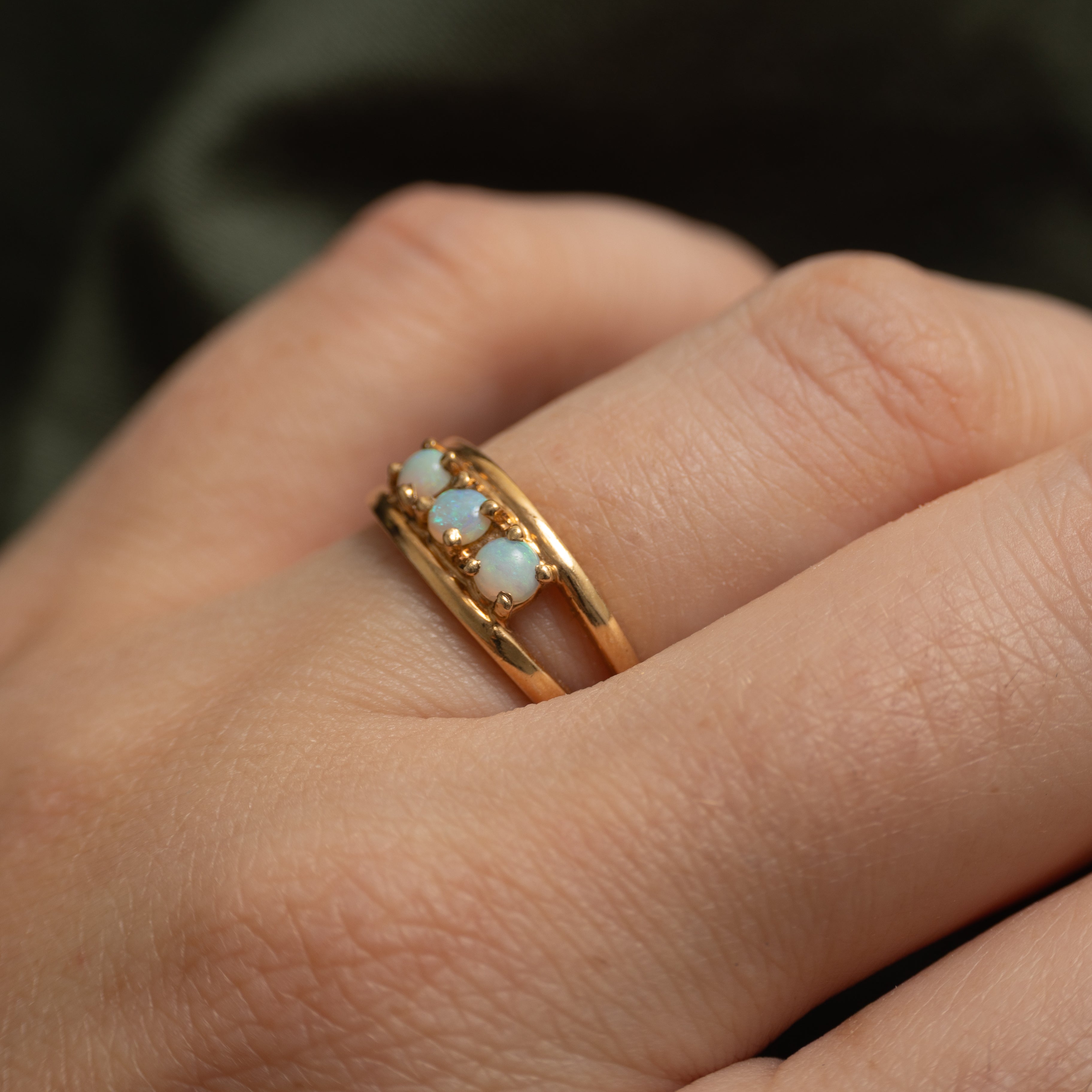 Three Stone Opal Open Shank Ring | 0.21ctw | SZ 6.5