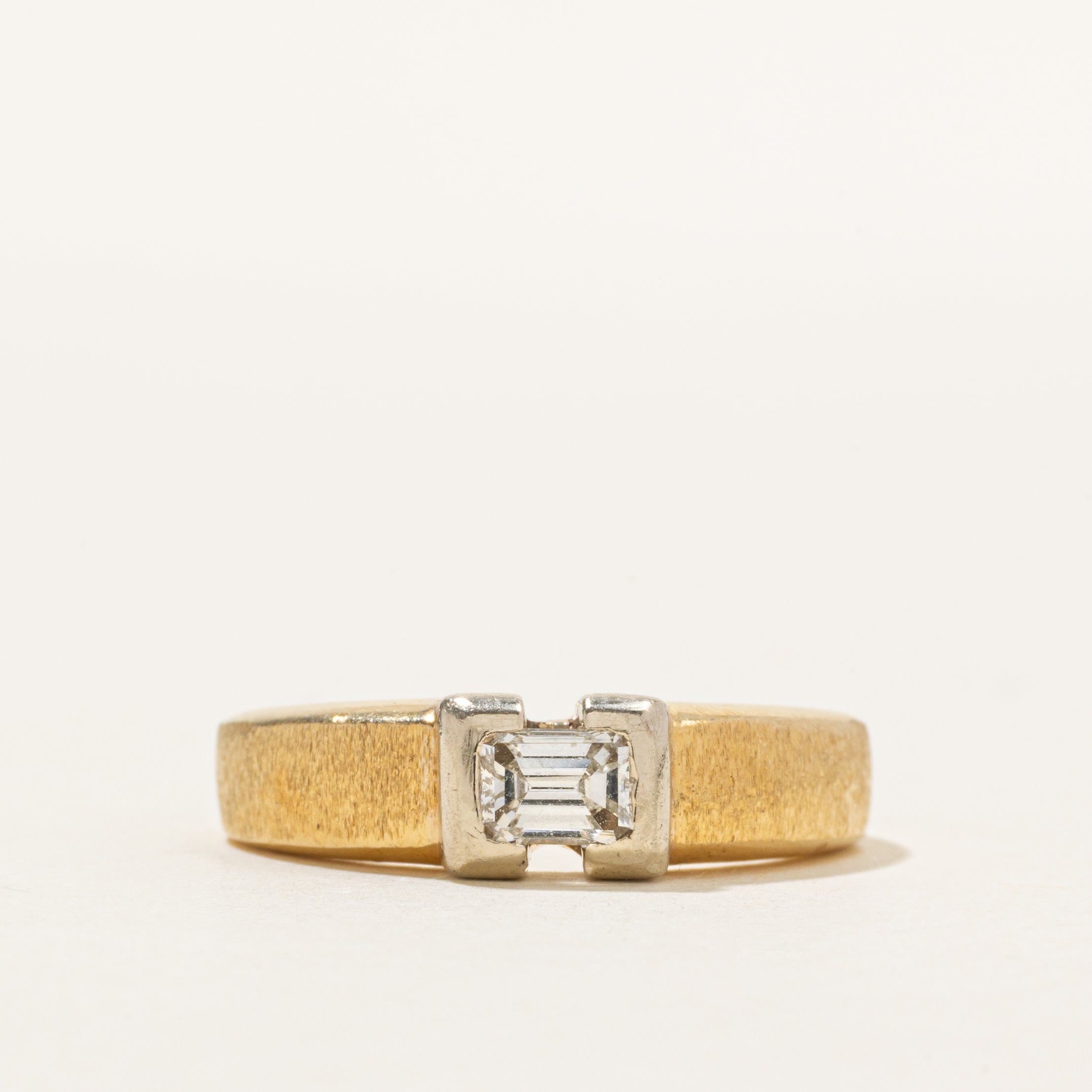 18k East West Semi Bezel Emerald Cut Ring | 0.65ct | SZ 9
