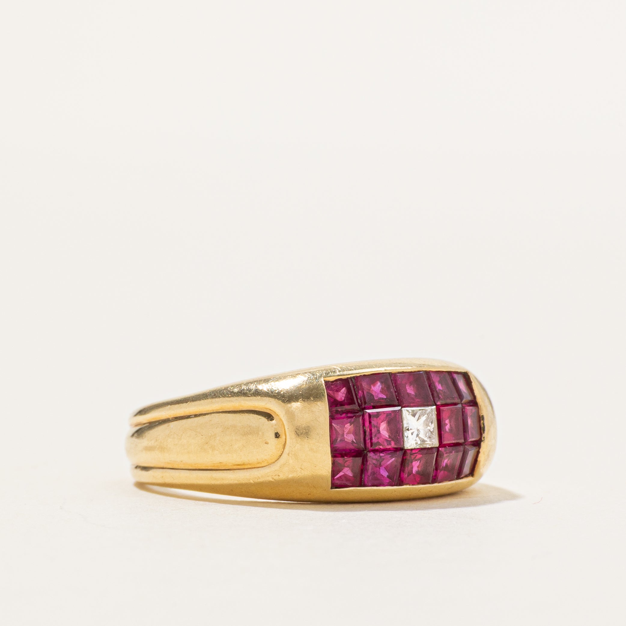 18k Ruby & Diamond Grid Dome Ring | 1.96ctw, 0.09ct | SZ 6.5