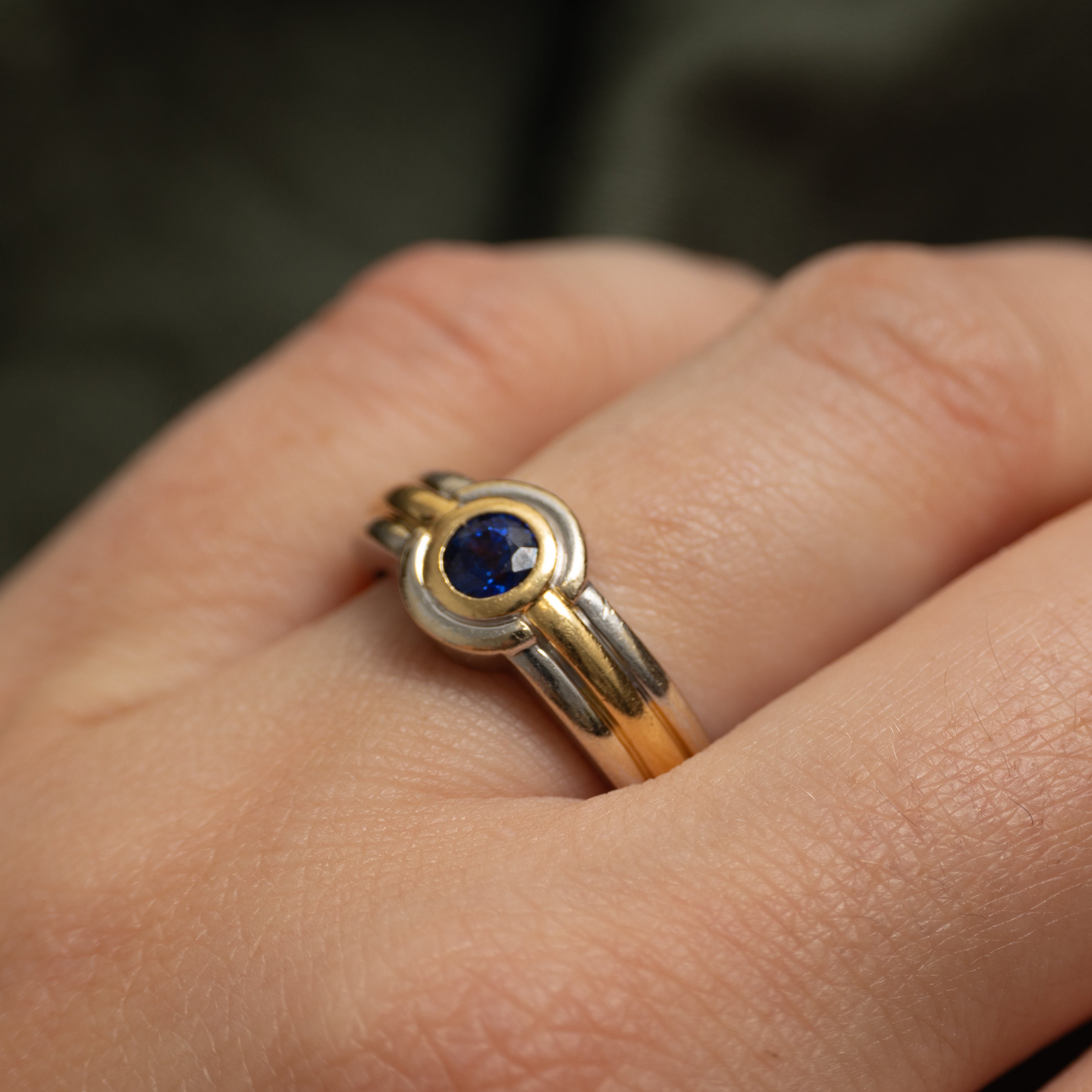 'Birks' 18k Two Tone Gold Bezel Set Sapphire Ring | 0.52ct | SZ 7