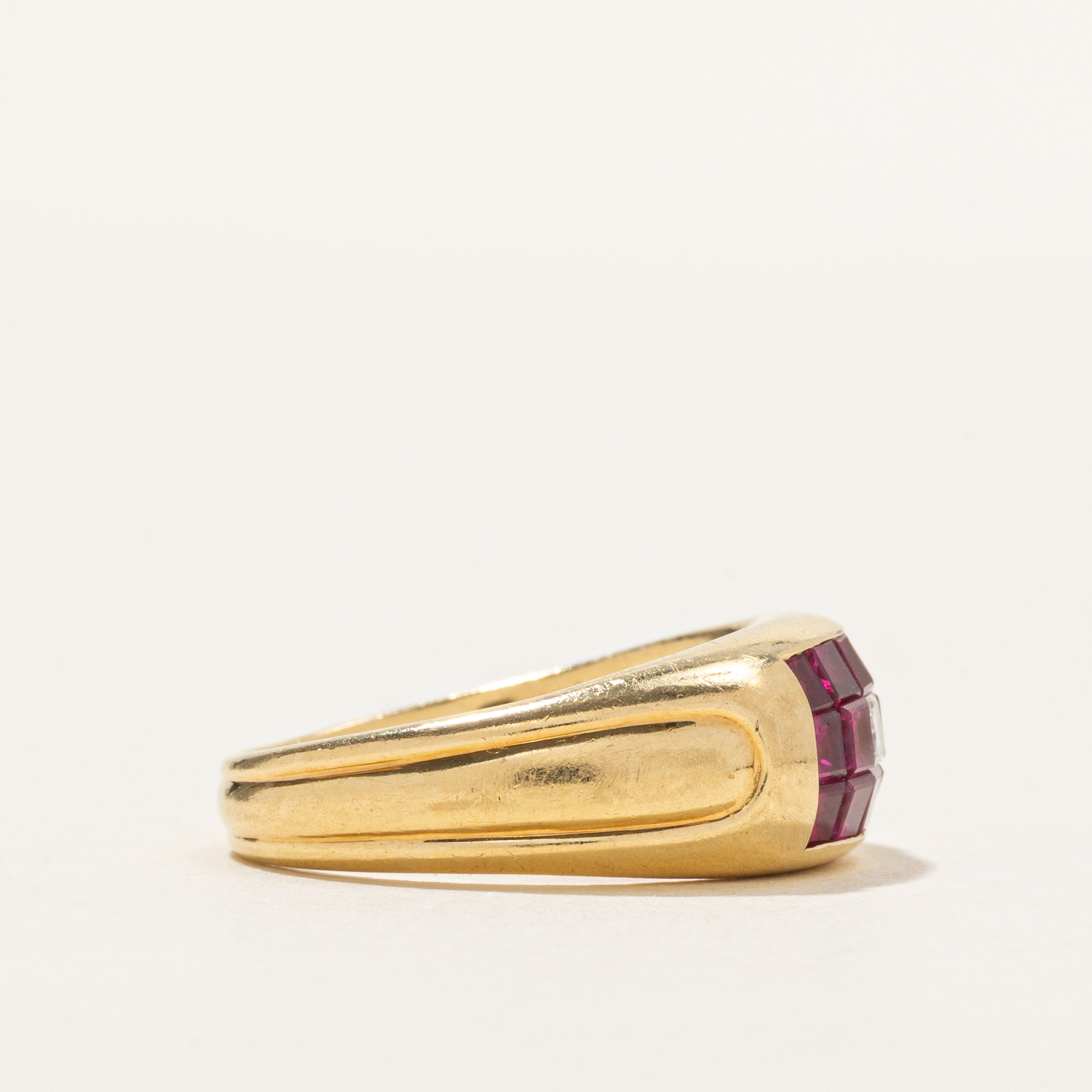 18k Ruby & Diamond Grid Dome Ring | 1.96ctw, 0.09ct | SZ 6.5