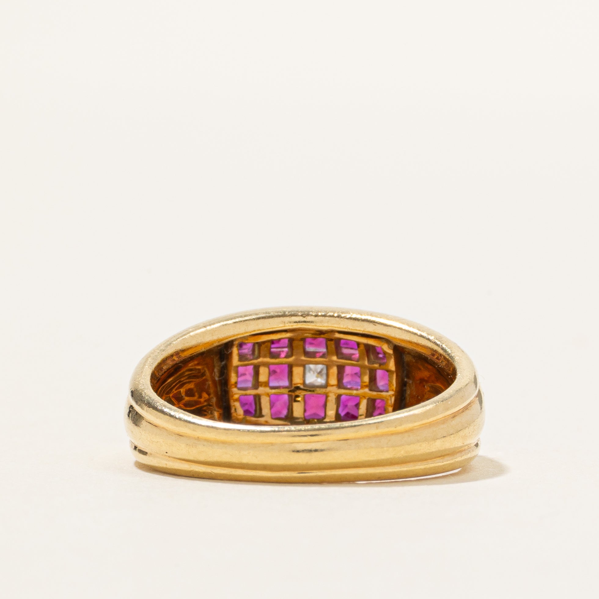18k Ruby & Diamond Grid Dome Ring | 1.96ctw, 0.09ct | SZ 6.5