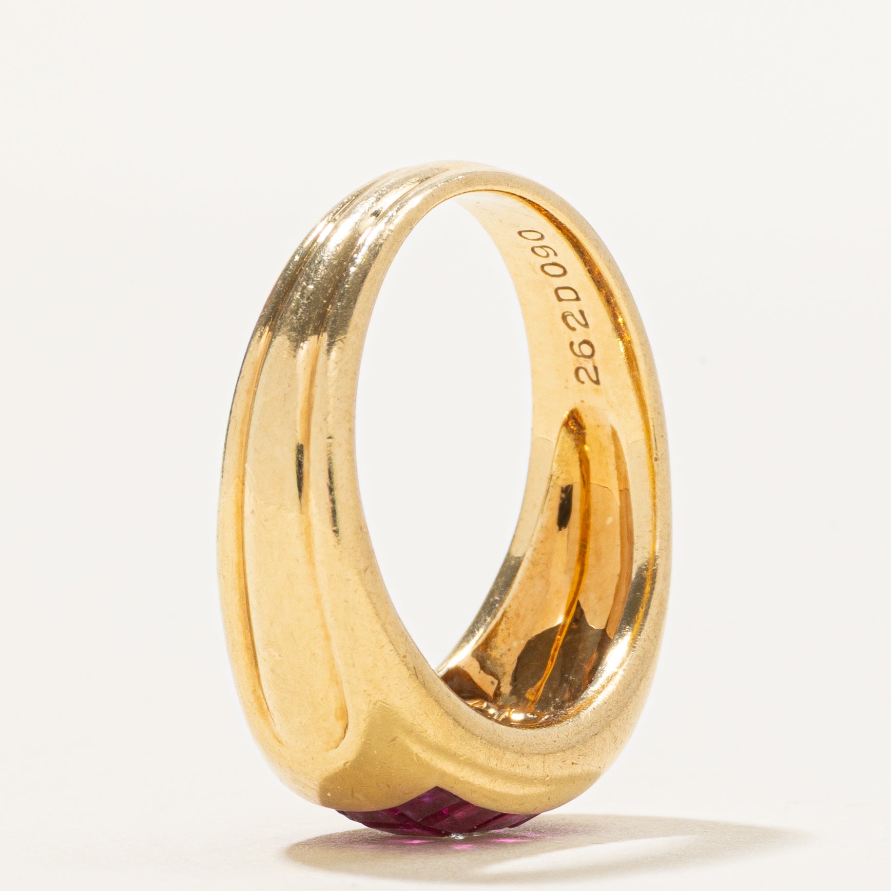 18k Ruby & Diamond Grid Dome Ring | 1.96ctw, 0.09ct | SZ 6.5