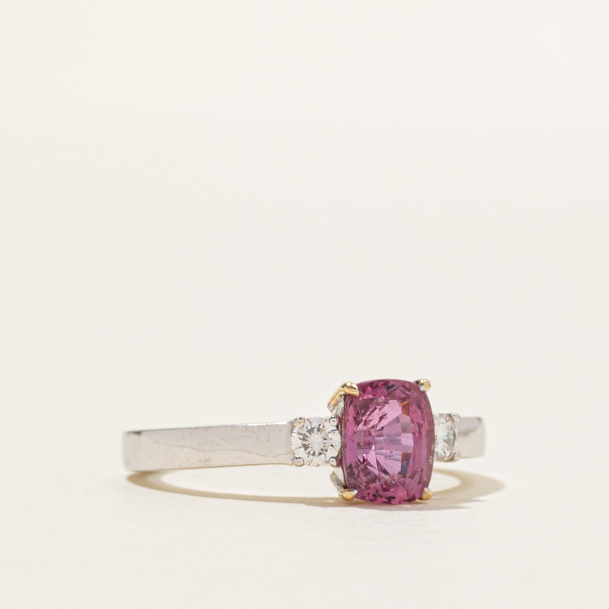 18k Cushion Cut Pink Sapphire & Diamond Ring | 1.55ct, 0.16ctw | SZ 7