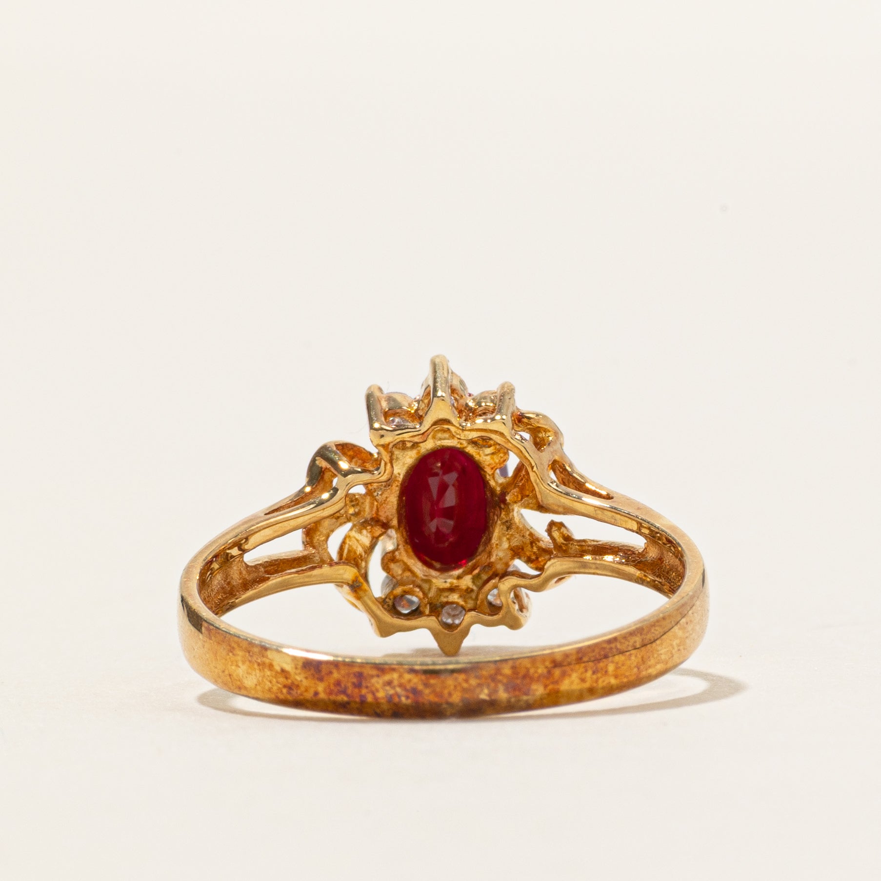 18k Ruby & Diamond Petal Split Shank Ring | 0.50ct, 0.09ctw | SZ 5.75