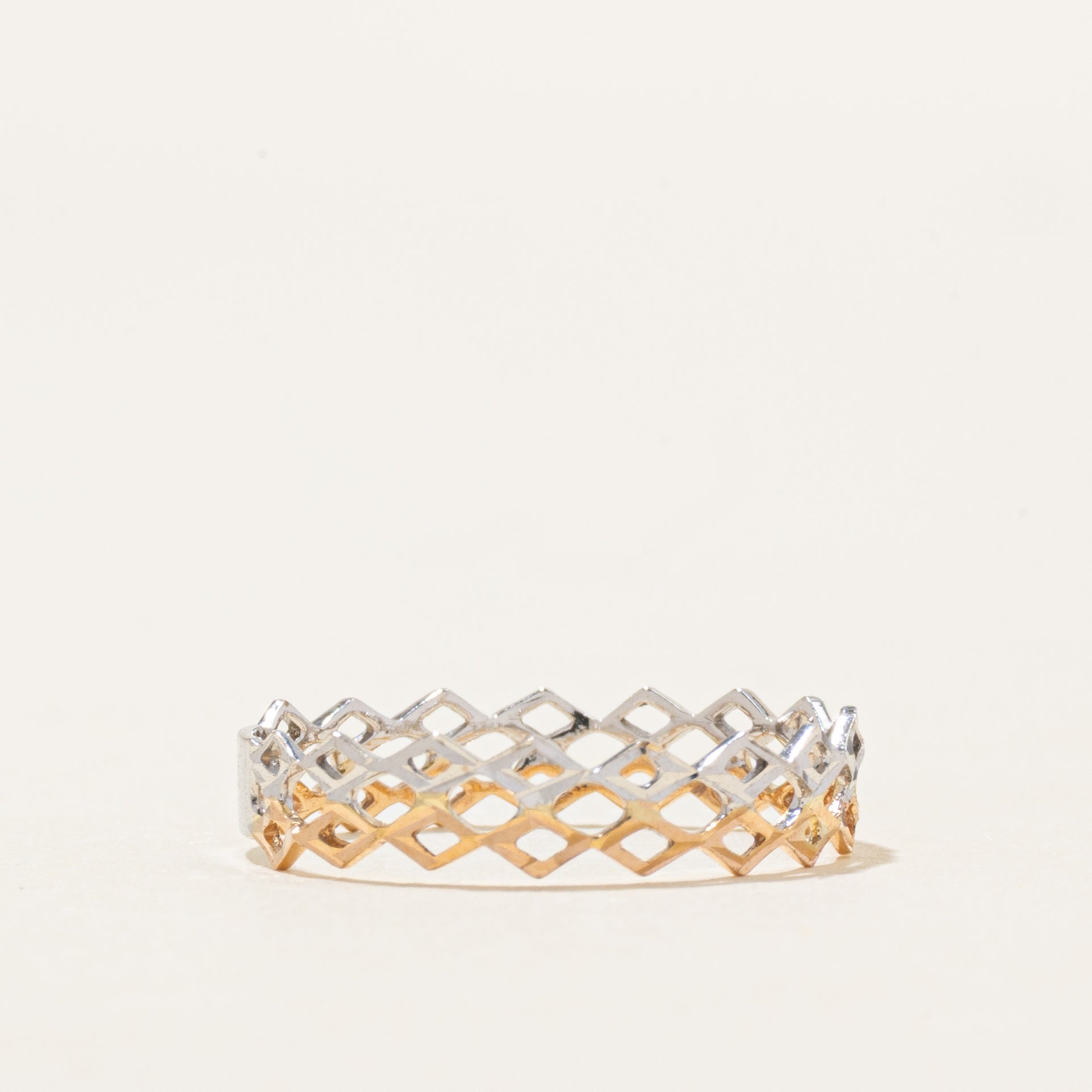 18K Two Tone Gold Lattice Band | 4mm | SZ 5.5