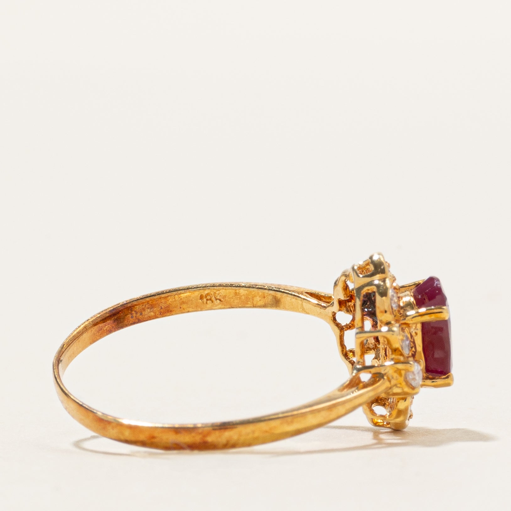 18k Ruby & Diamond Halo Ring | 0.60ct, 0.10ctw | SZ 5.75