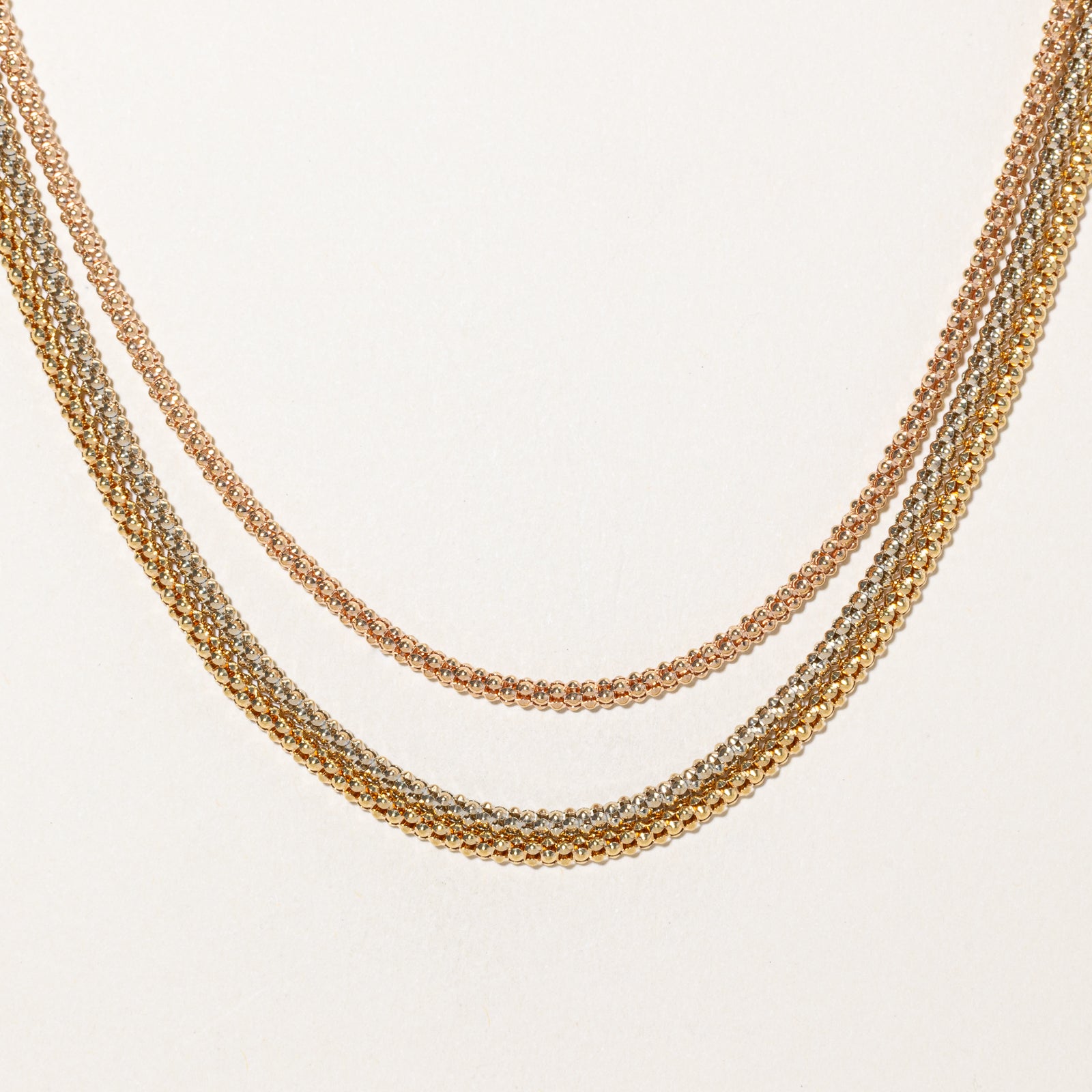 Italian 18k Tri Tone Gold Layered Popcorn Chain | 17"