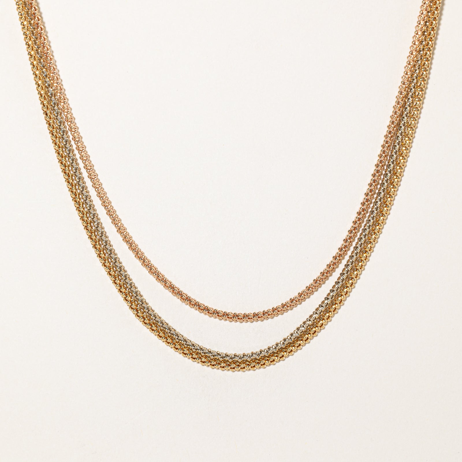 Italian 18k Tri Tone Gold Layered Popcorn Chain | 17"
