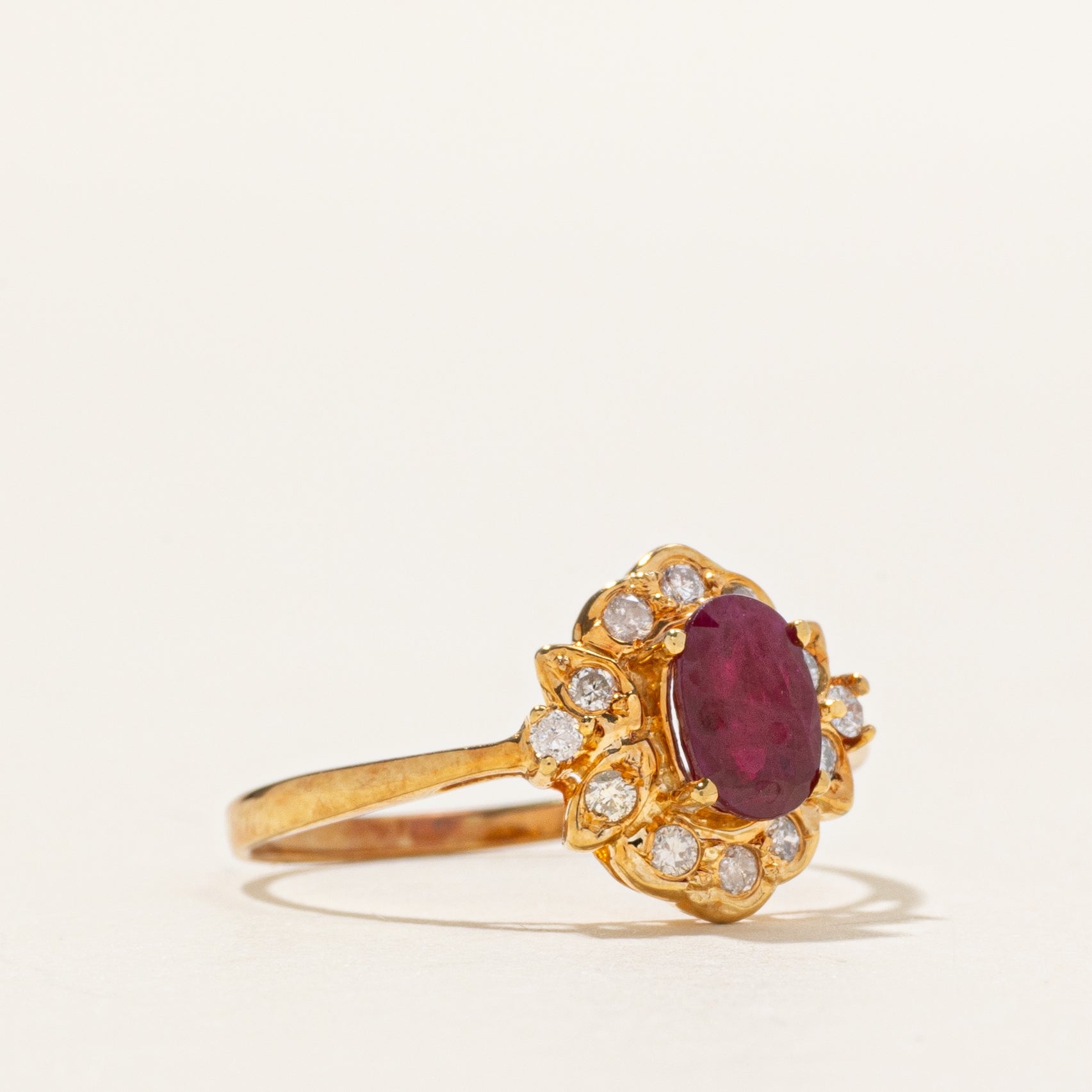 18k Ruby & Diamond Halo Ring | 0.60ct, 0.10ctw | SZ 5.75