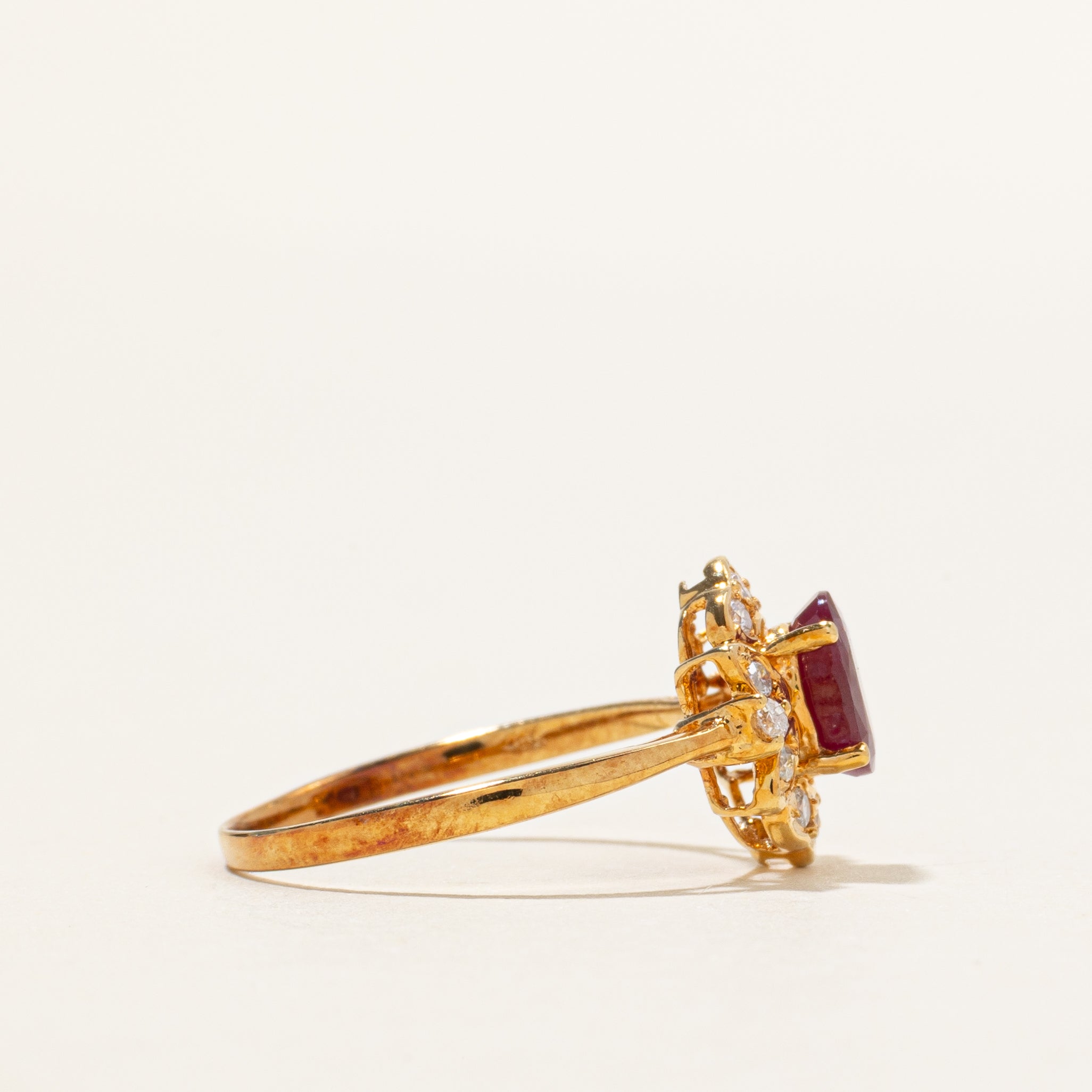18k Ruby & Diamond Halo Ring | 0.60ct, 0.10ctw | SZ 5.75