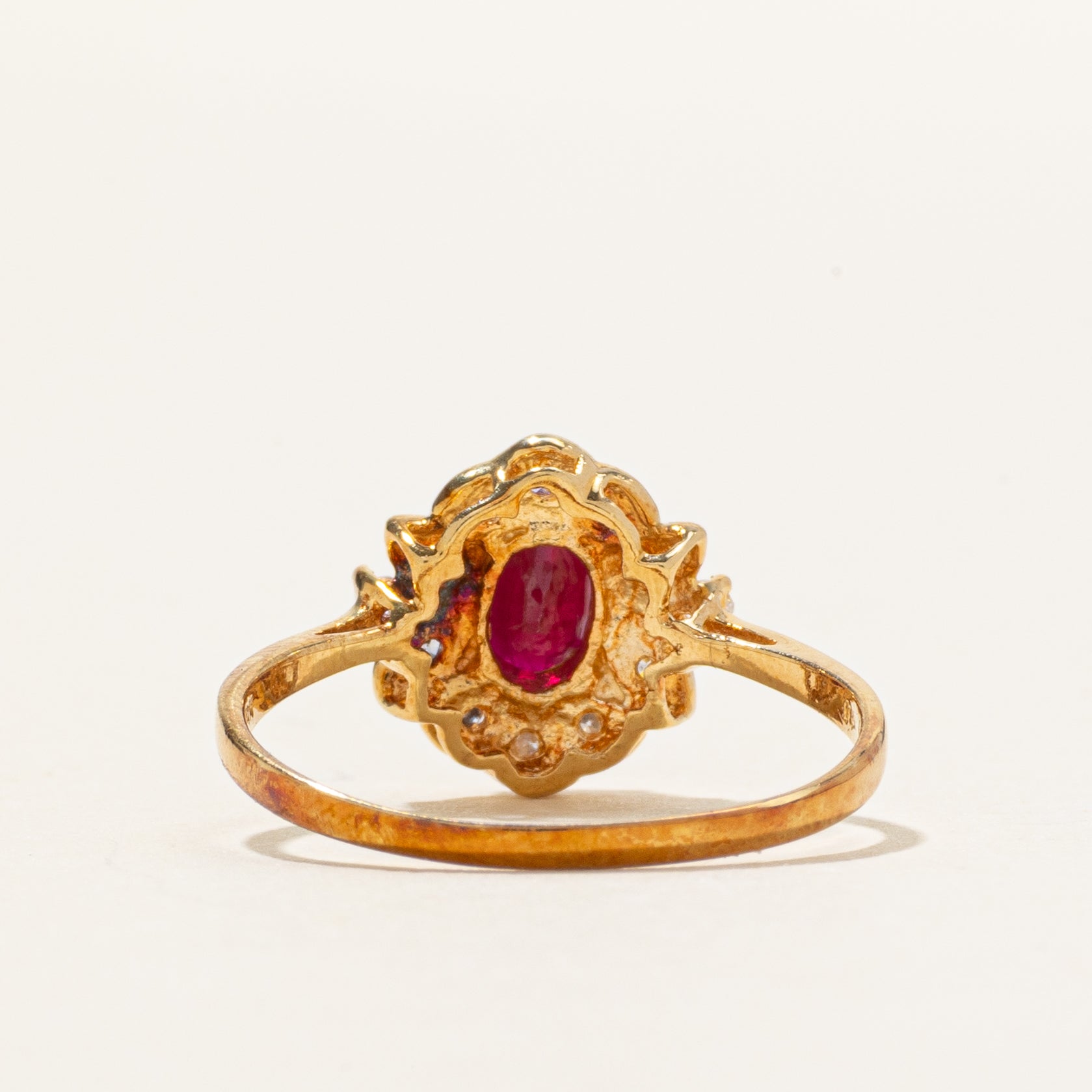 18k Ruby & Diamond Halo Ring | 0.60ct, 0.10ctw | SZ 5.75