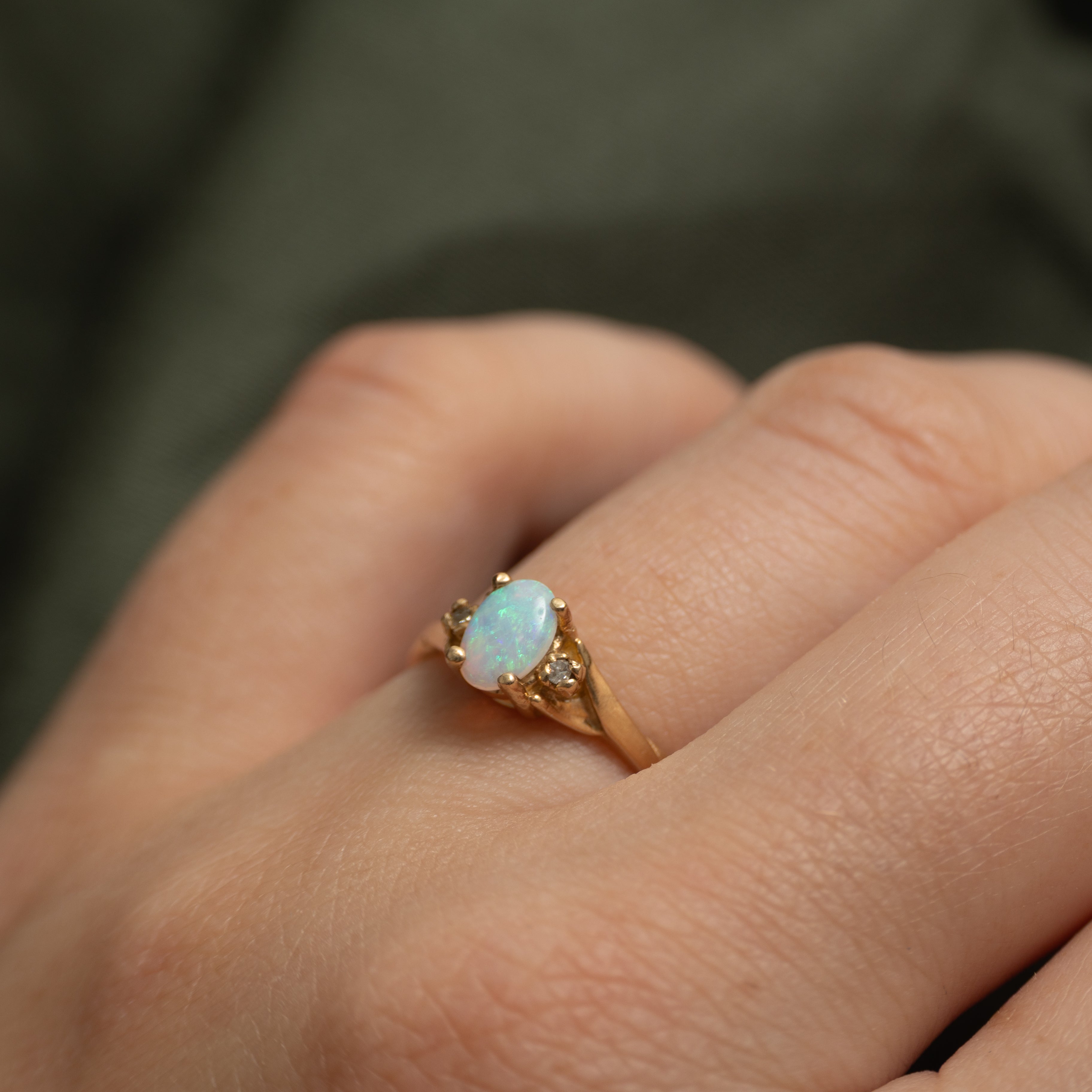 Cabochon Opal & Diamond Crossover Ring | 0.20ct, 0.006ctw | SZ 6