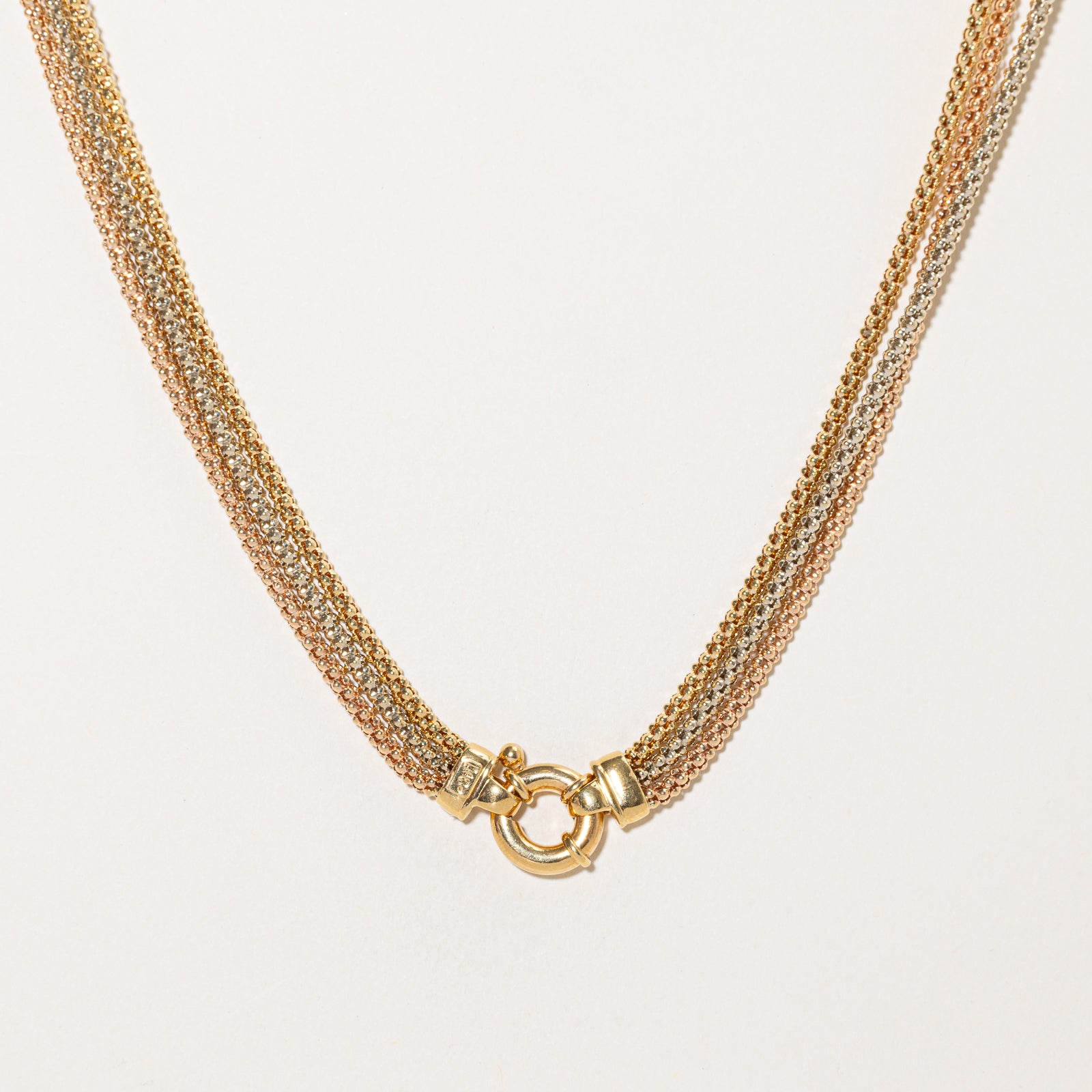 Italian 18k Tri Tone Gold Layered Popcorn Chain | 17"