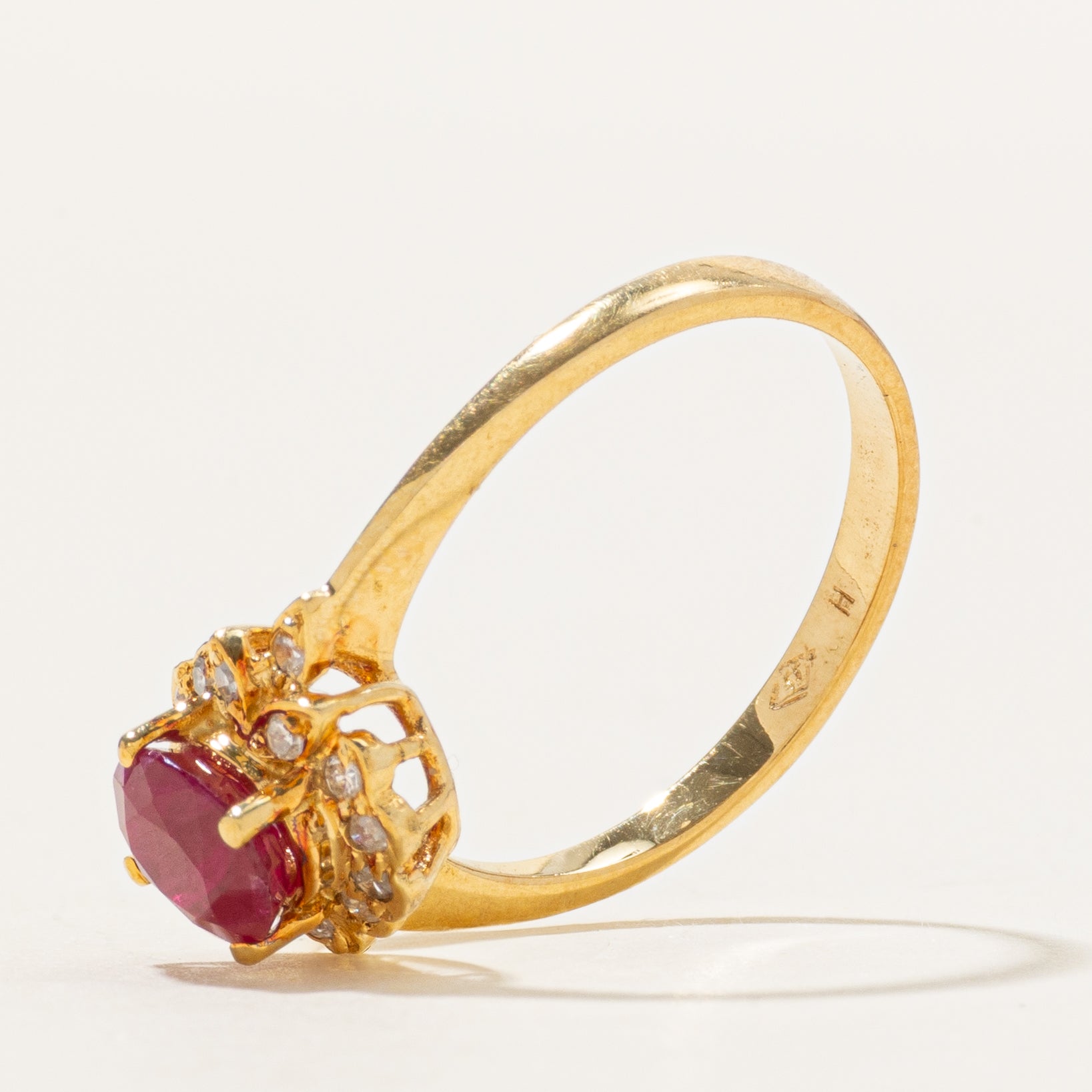 18k Ruby & Diamond Halo Ring | 0.80ct, 0.10ctw | SZ 5.5