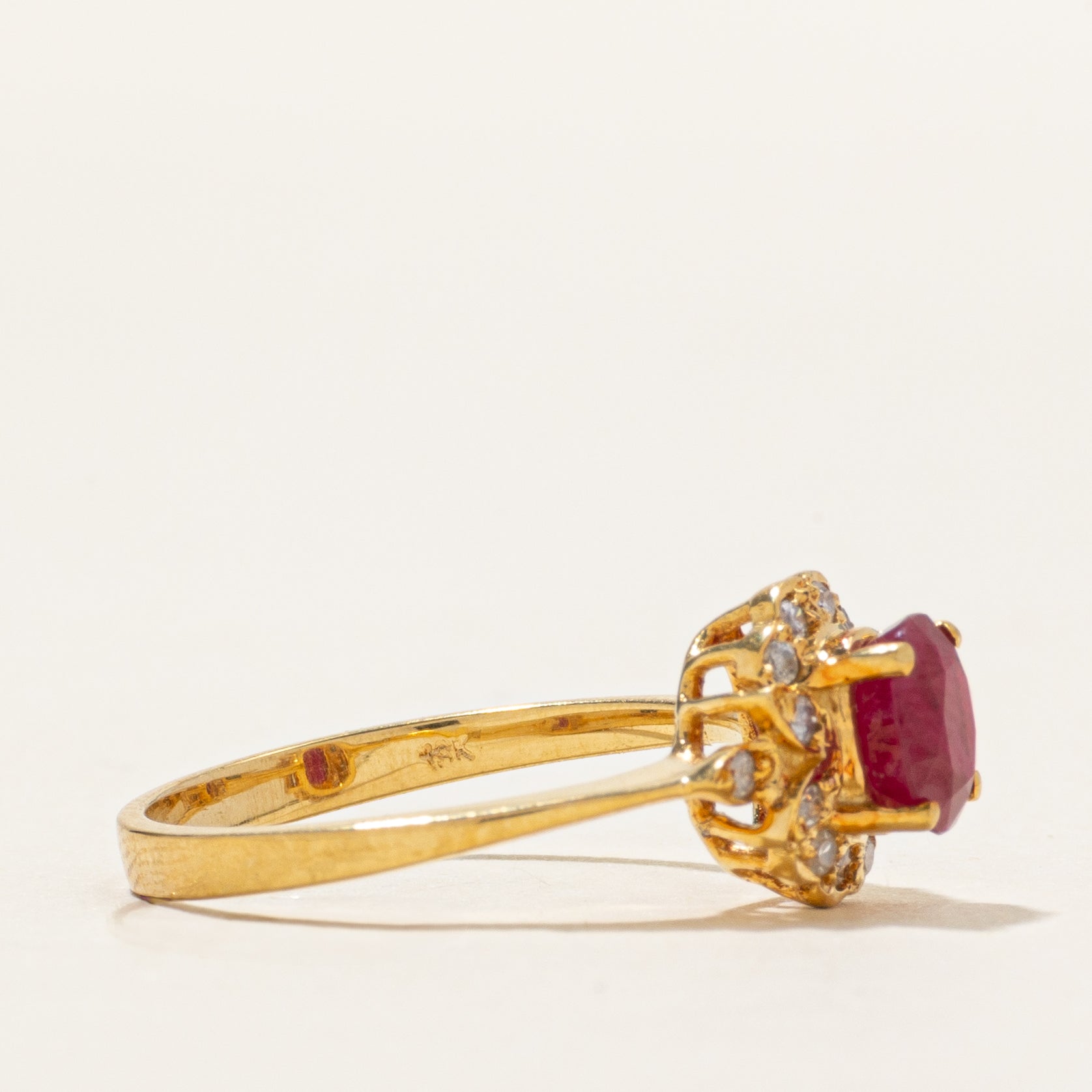 18k Ruby & Diamond Halo Ring | 0.80ct, 0.10ctw | SZ 5.5