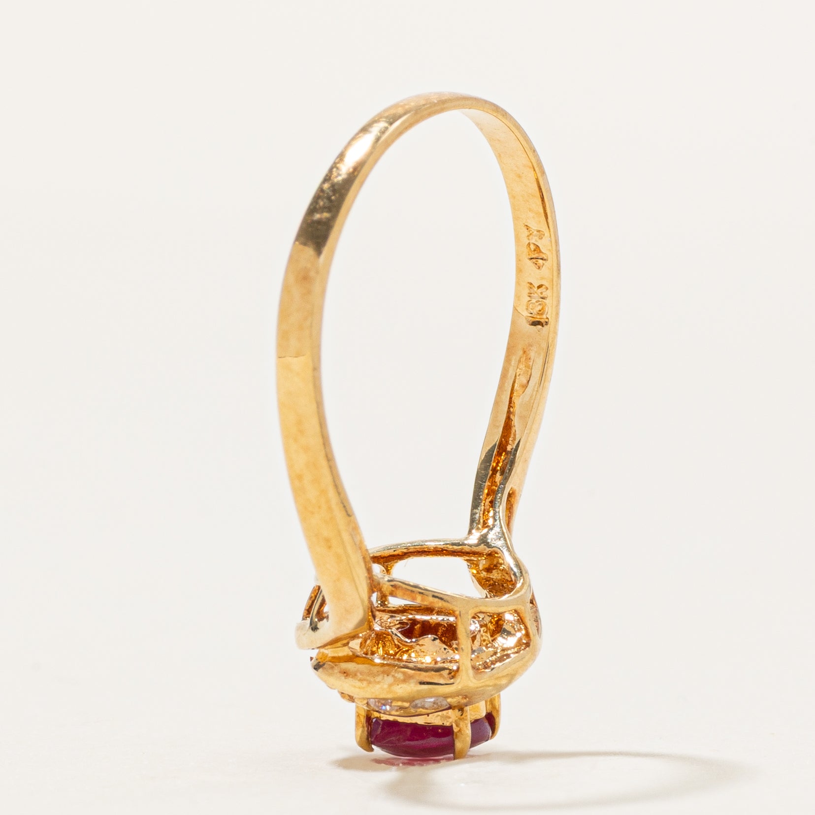 18k Ruby & Zircon Halo Swirl Ring | 0.36ct, 0.08ctw | SZ 6