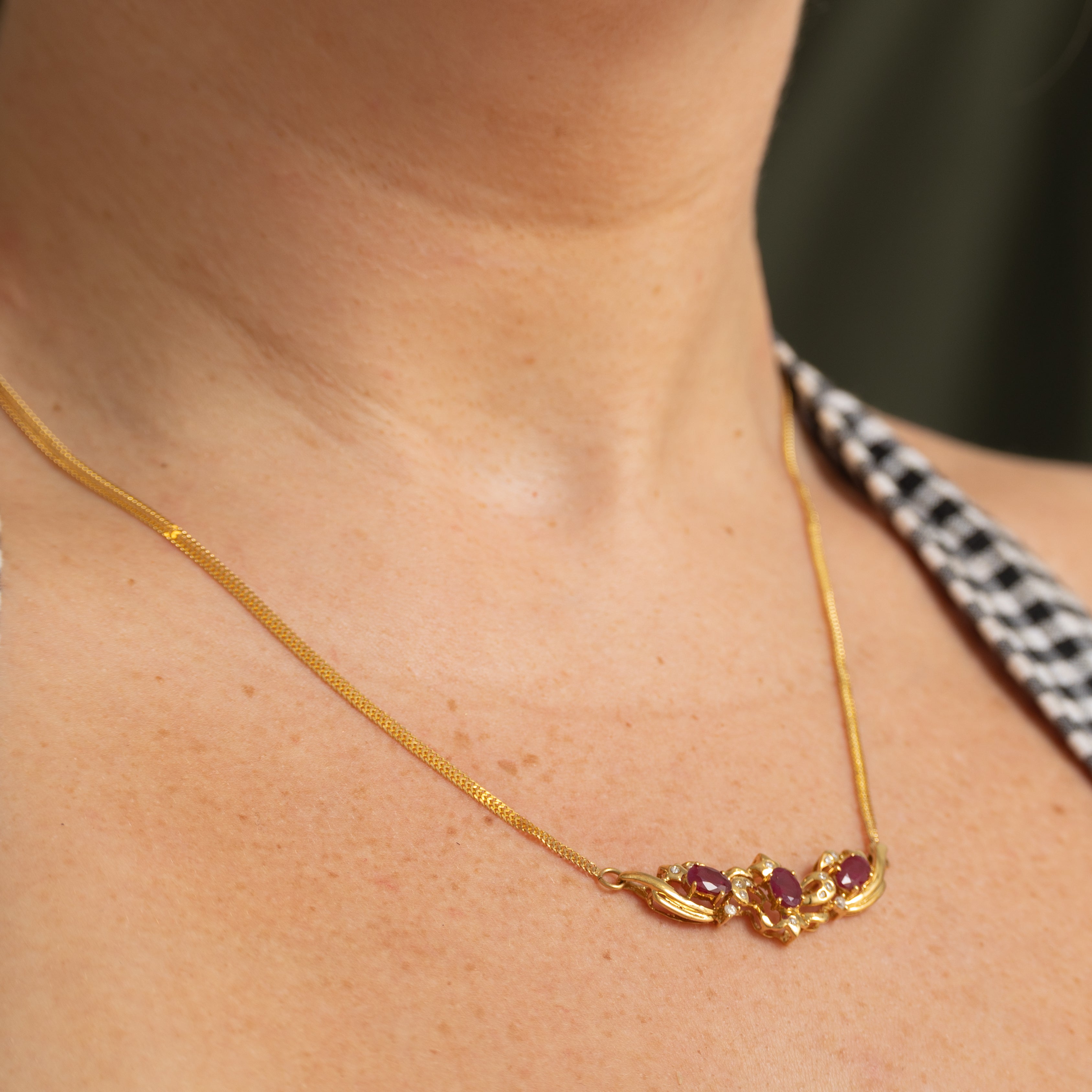 18k Ruby & Diamond Floral Pendant Necklace | 1.20ctw, 0.12ctw | 15"