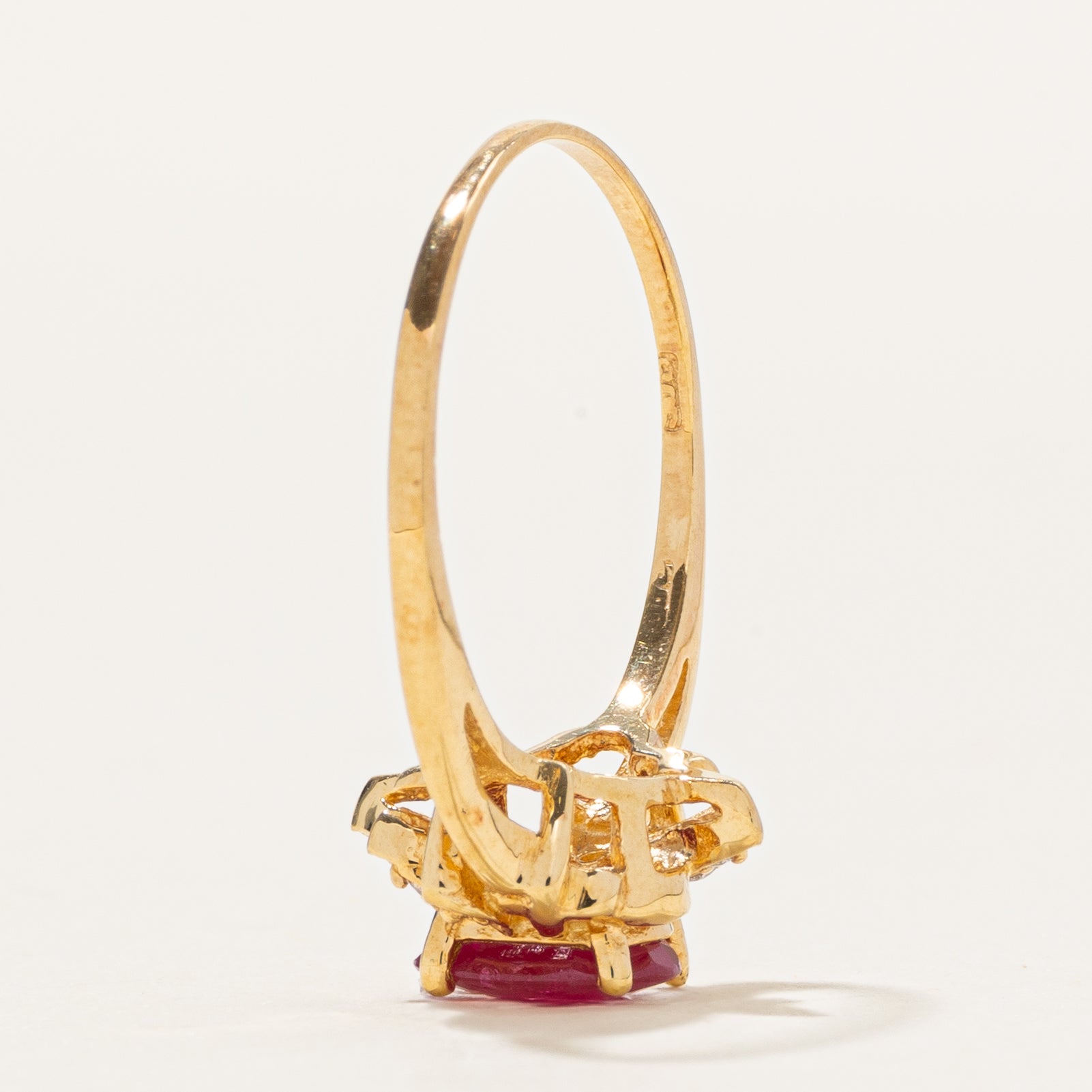 18k Ruby & Diamond Halo Floral Thin Ring | 0.75ct, 0.03ctw | SZ 5.5