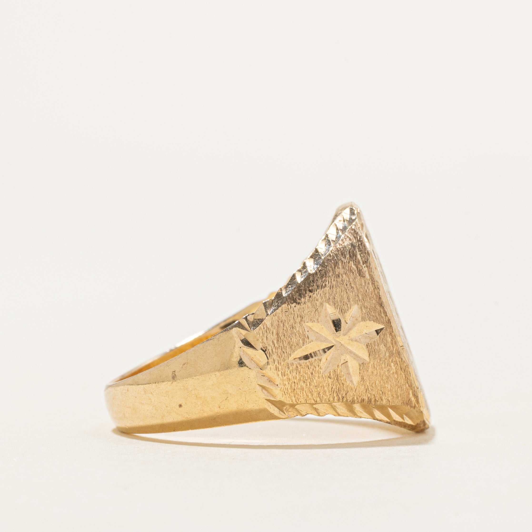 10K Yellow Gold Signet Ring with Star Motif | SZ 8