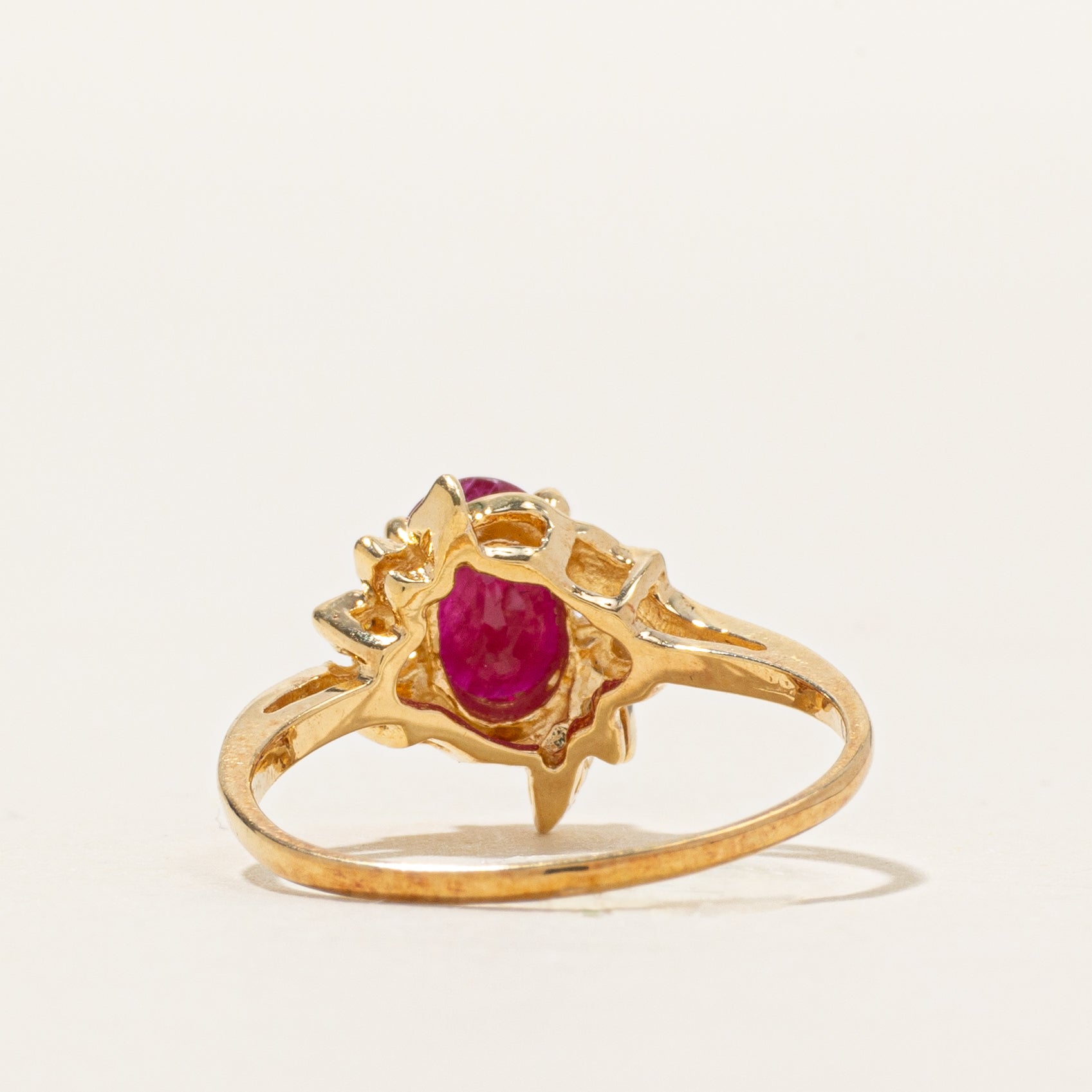 18k Ruby & Diamond Halo Floral Thin Ring | 0.75ct, 0.03ctw | SZ 5.5
