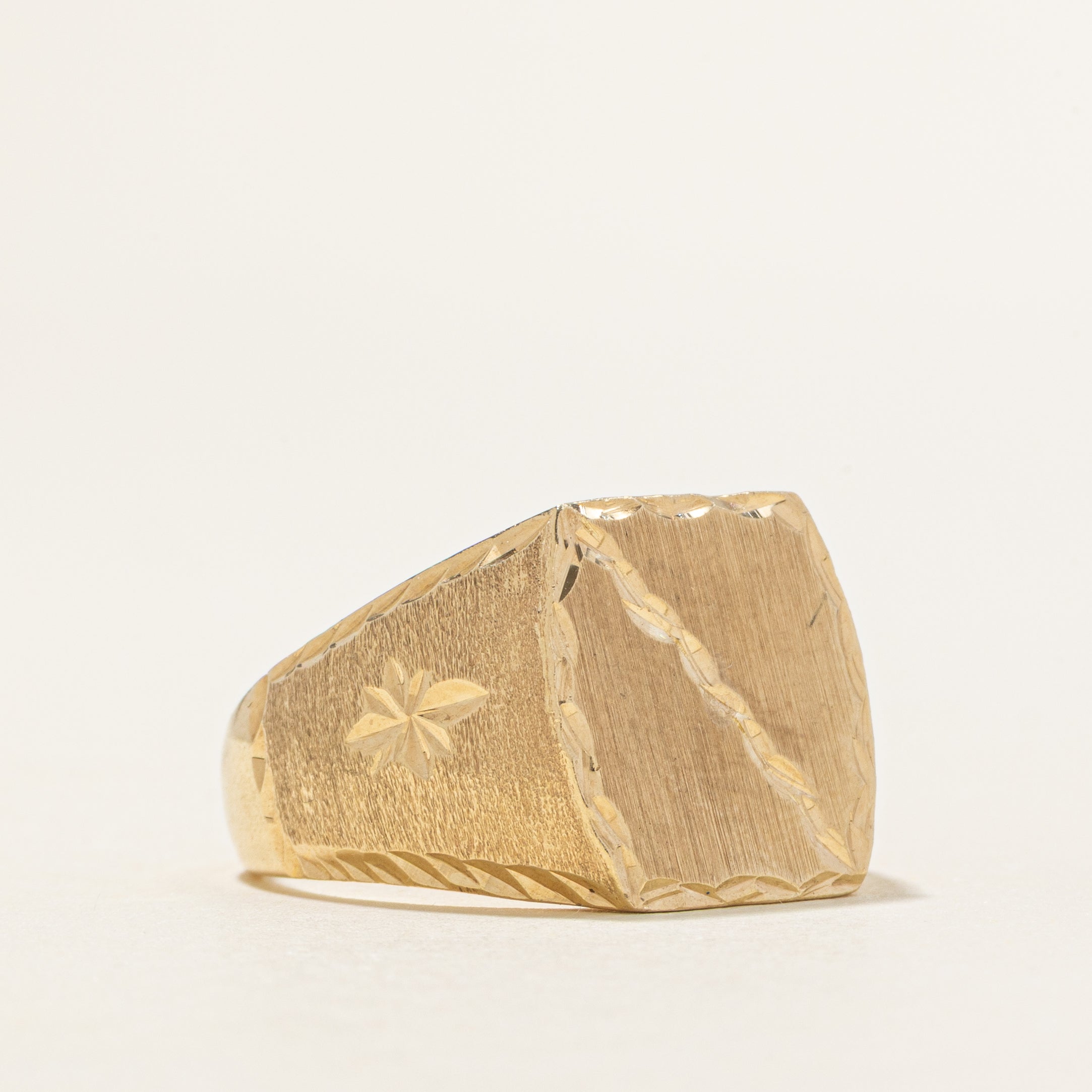 10K Yellow Gold Textured Signet Ring | SZ 8