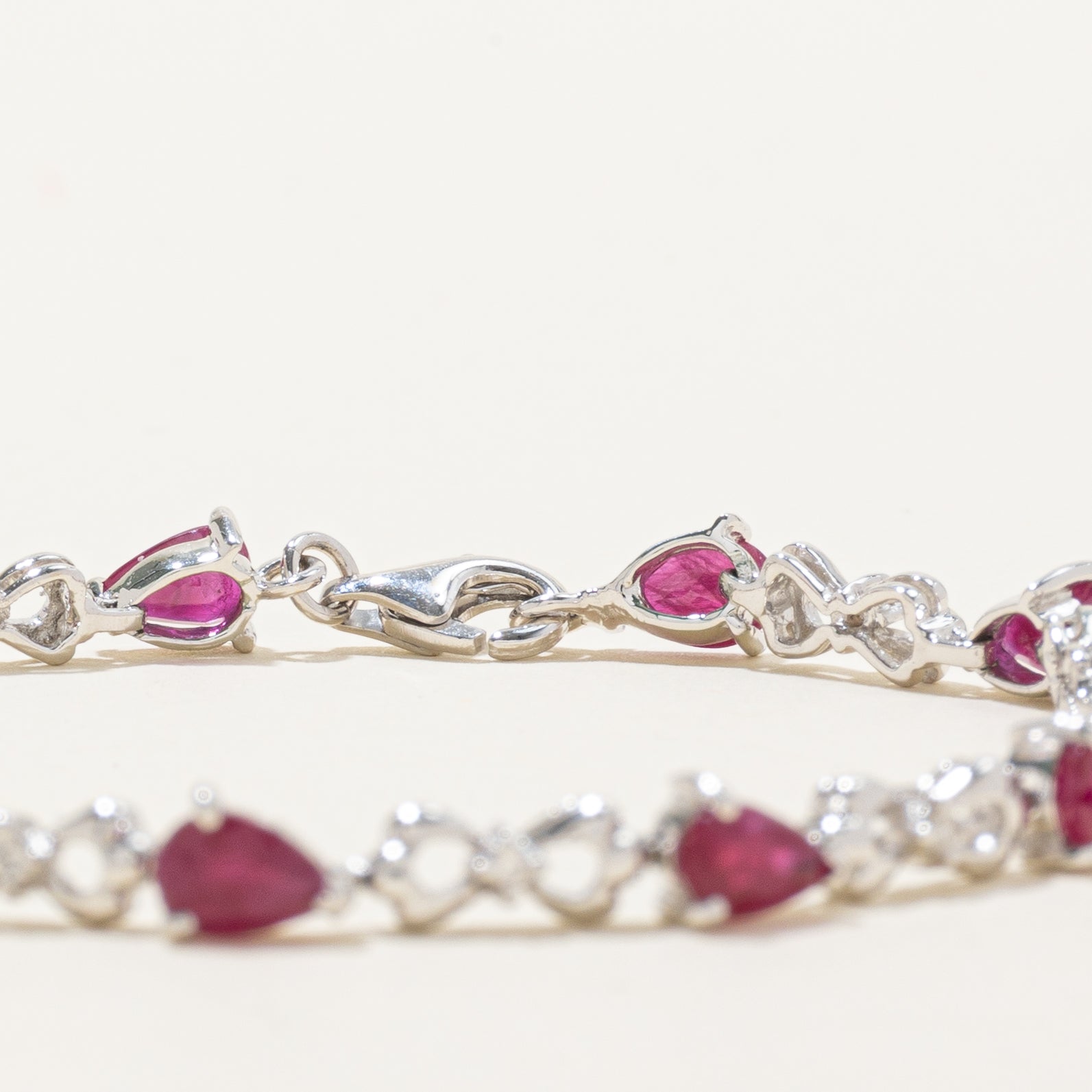 18k White Gold Pear Cut Ruby & Diamond Bracelet | 5.00ctw, 0.10ctw | 7"