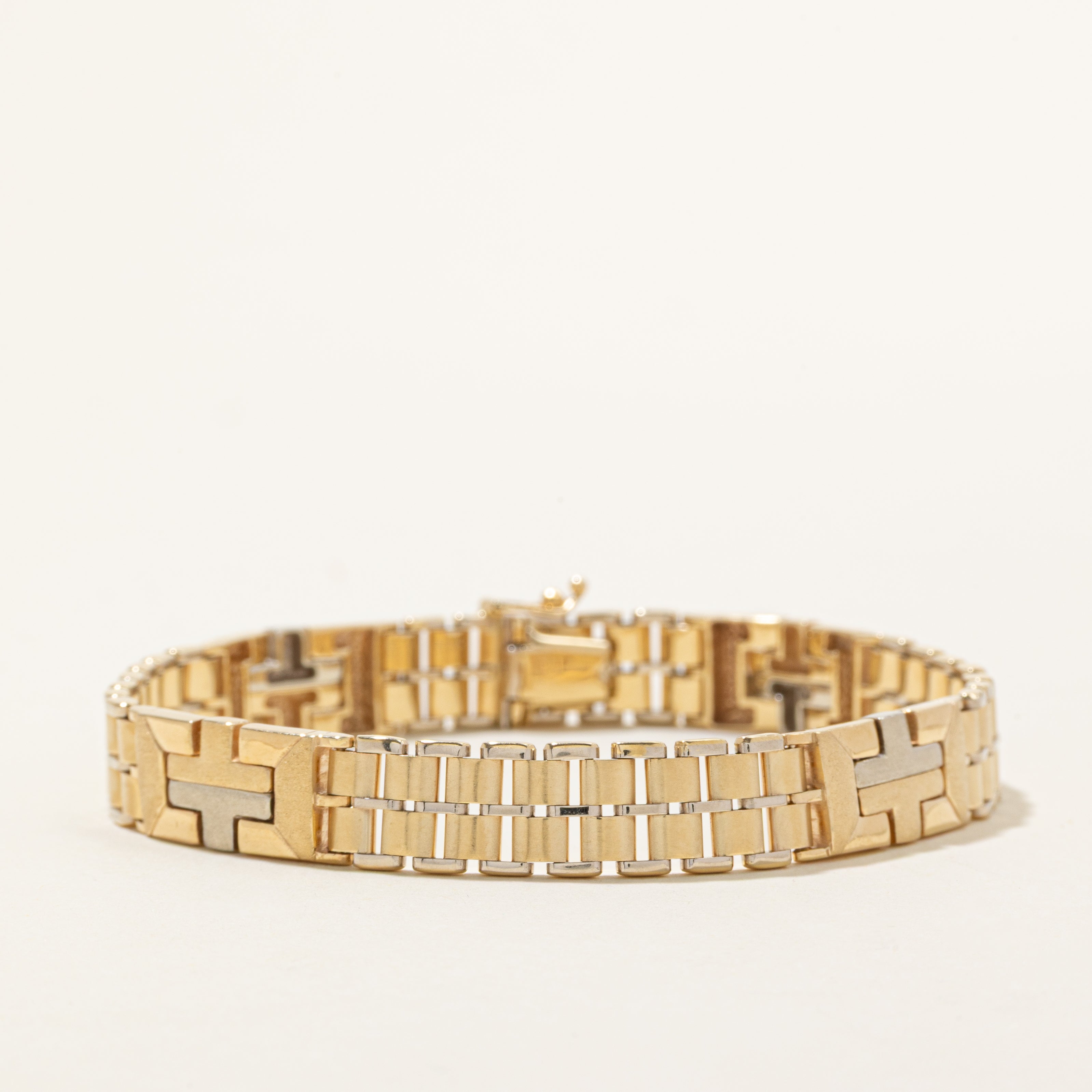 14k Yellow & White Gold Watch Strap Bracelet | 8.25"