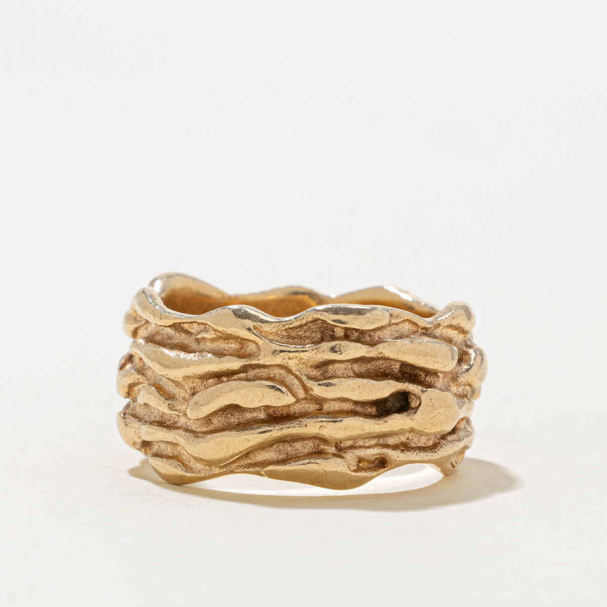 10k Yellow Gold Textured Abstract Band | 11.2mm | SZ 7.25