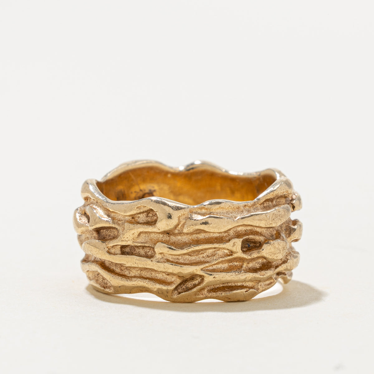 10k Yellow Gold Textured Abstract Band | 11.2mm | SZ 7.25