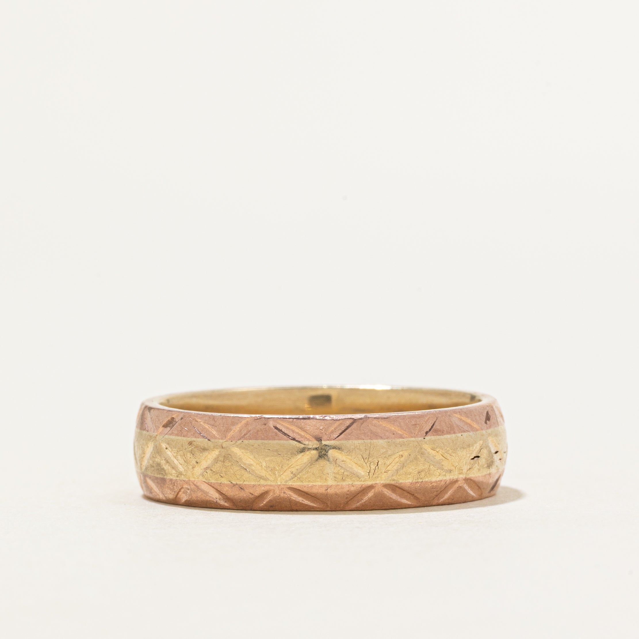 10k Yellow & Rose Gold Engraved Band | 6mm | SZ 10.25