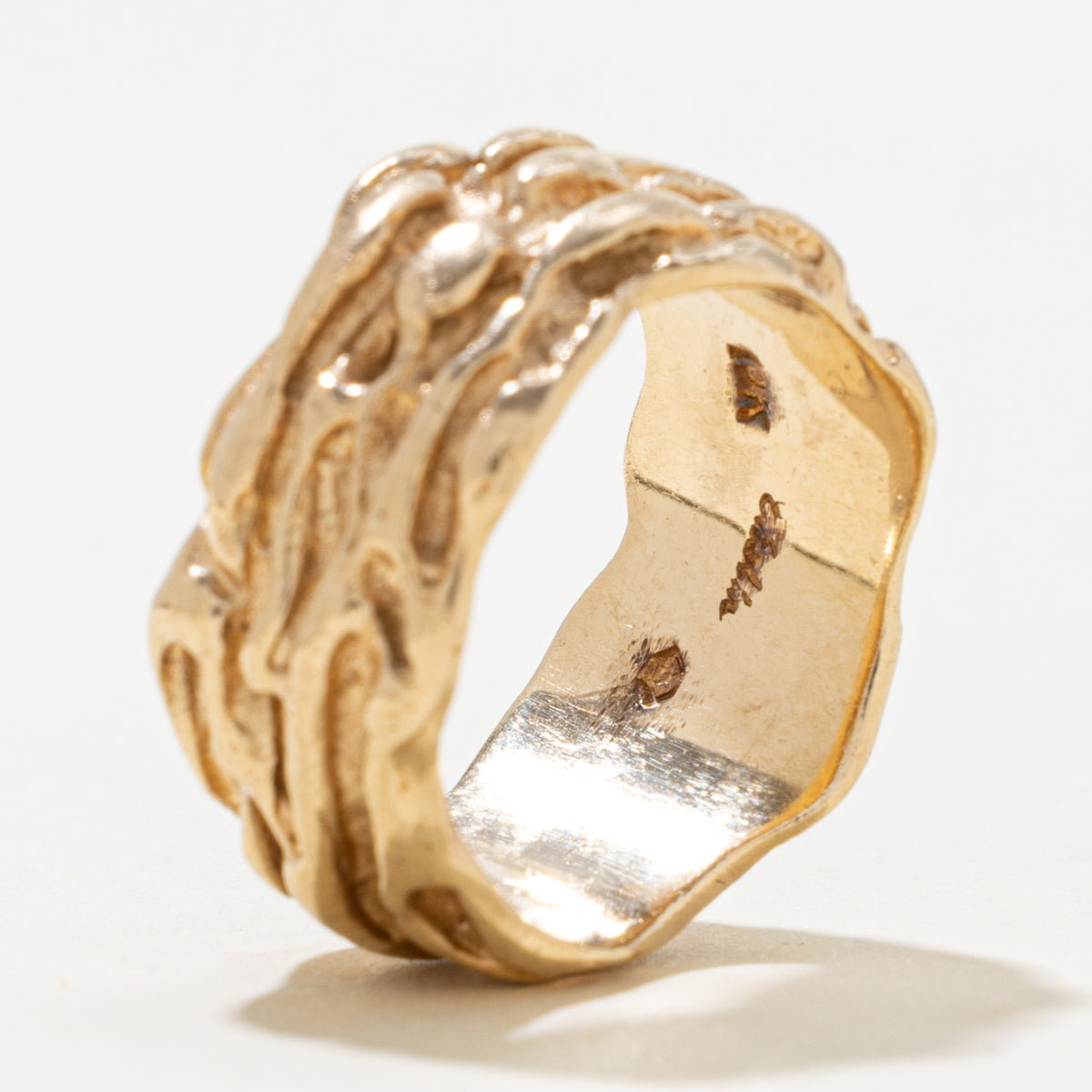 10k Yellow Gold Textured Abstract Band | 11.2mm | SZ 7.25