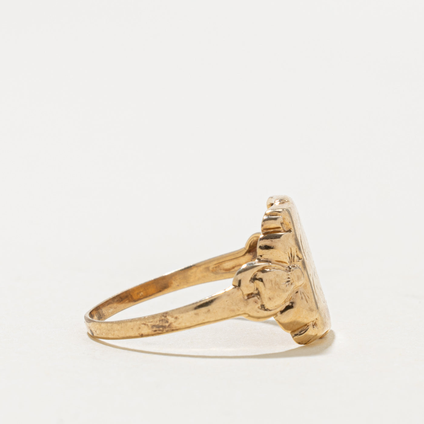 10k Yellow Gold "JB" Initial Floral Signet Ring | SZ 6.25