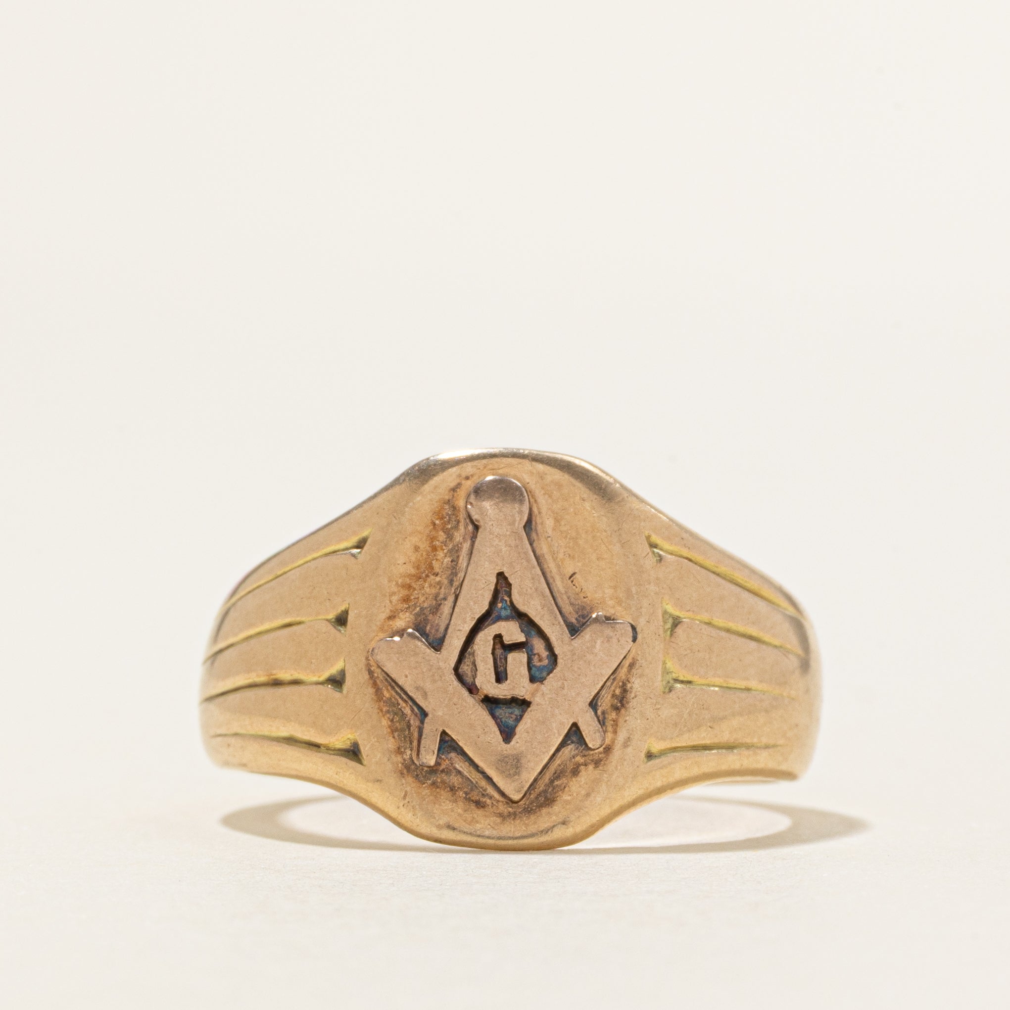 Vintage 14K Yellow Gold Masonic Signet Ring | SZ 7